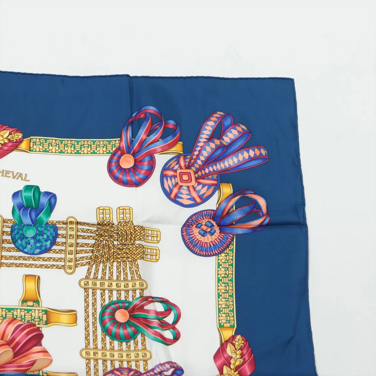 Carre 90 LES RUBANS DU CHEVAL Horse ribbon decoration Scarf Silk Blue — view 3
