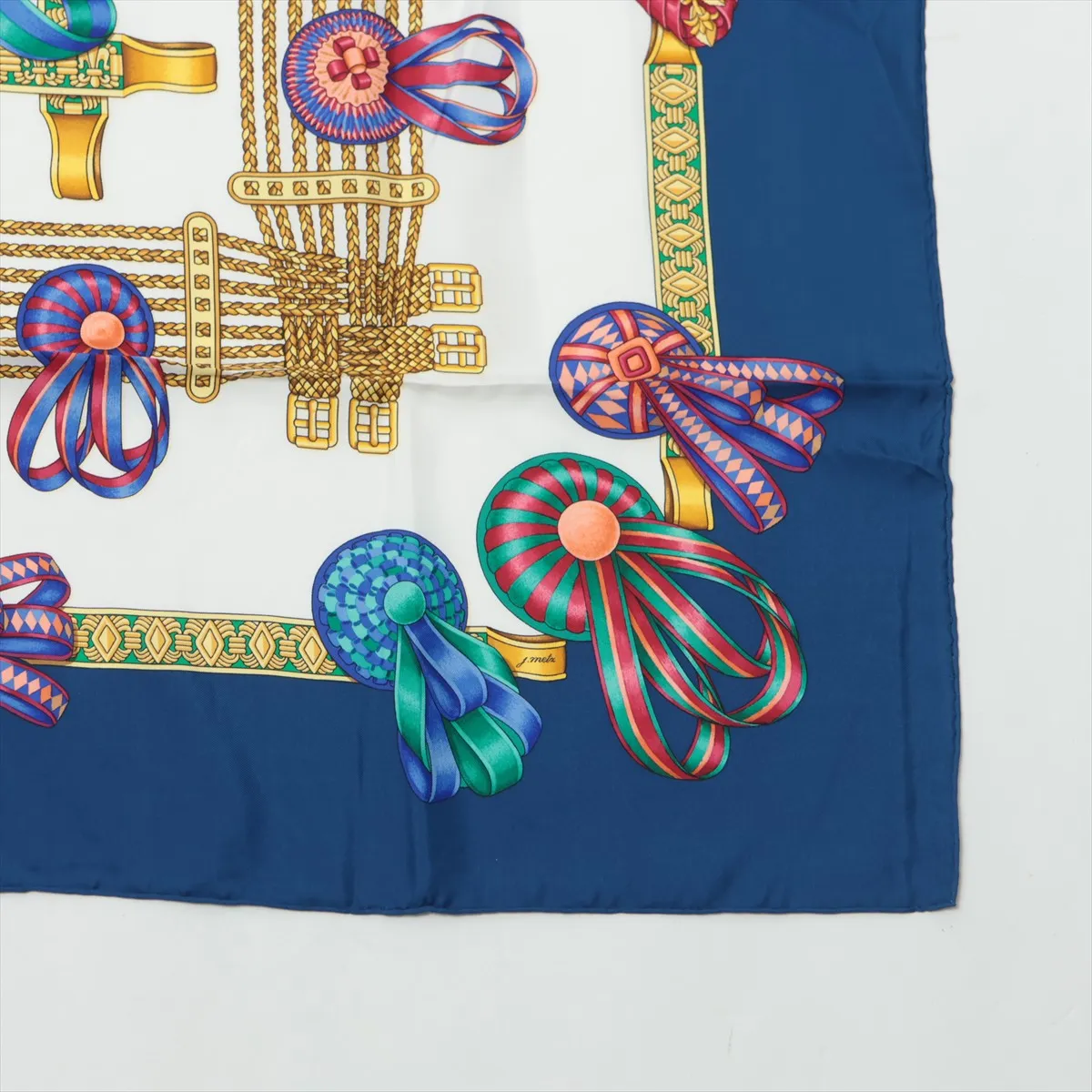 Carre 90 LES RUBANS DU CHEVAL Horse ribbon decoration Scarf Silk Blue — view 4
