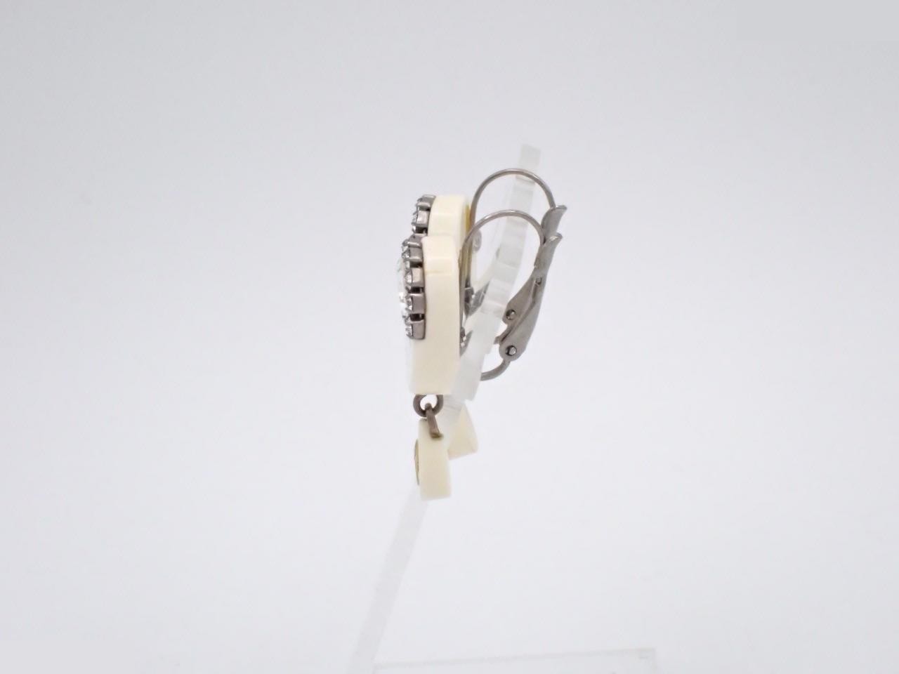 Earrings, white resin, rhinestones, CHANEL logo — view 3
