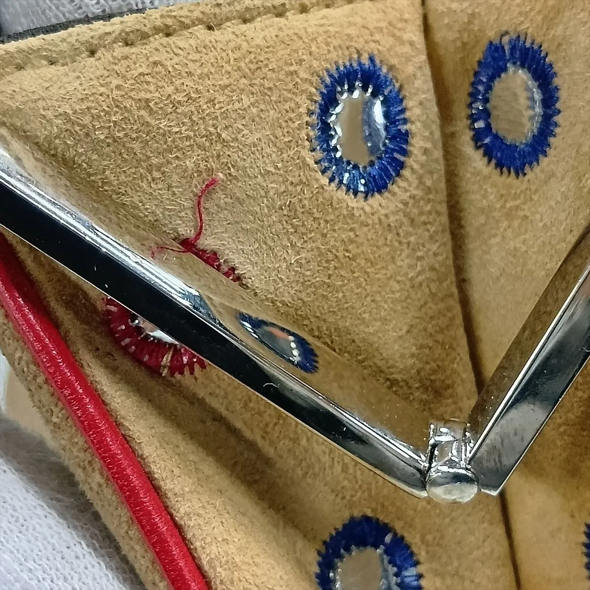 Saddle Bag Suede Chain Handbag Beige x Red 0037 with Mirror — view 12