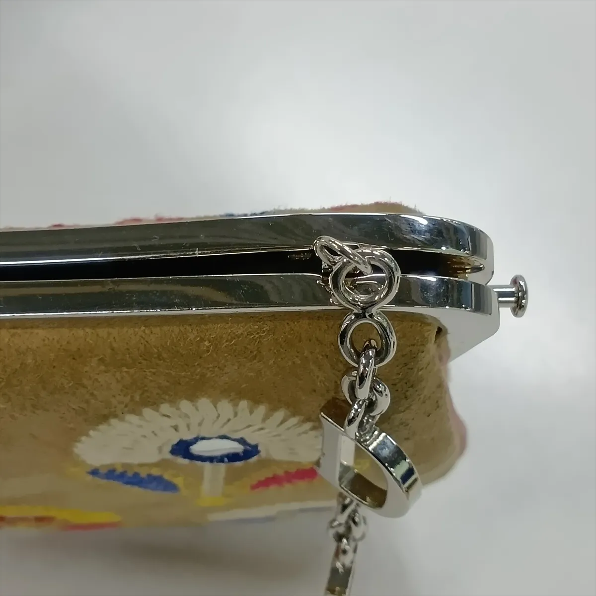 Saddle Bag Suede Chain Handbag Beige x Red 0037 with Mirror — view 13