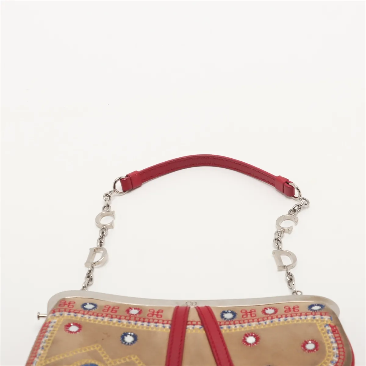 Saddle Bag Suede Chain Handbag Beige x Red 0037 with Mirror — view 6