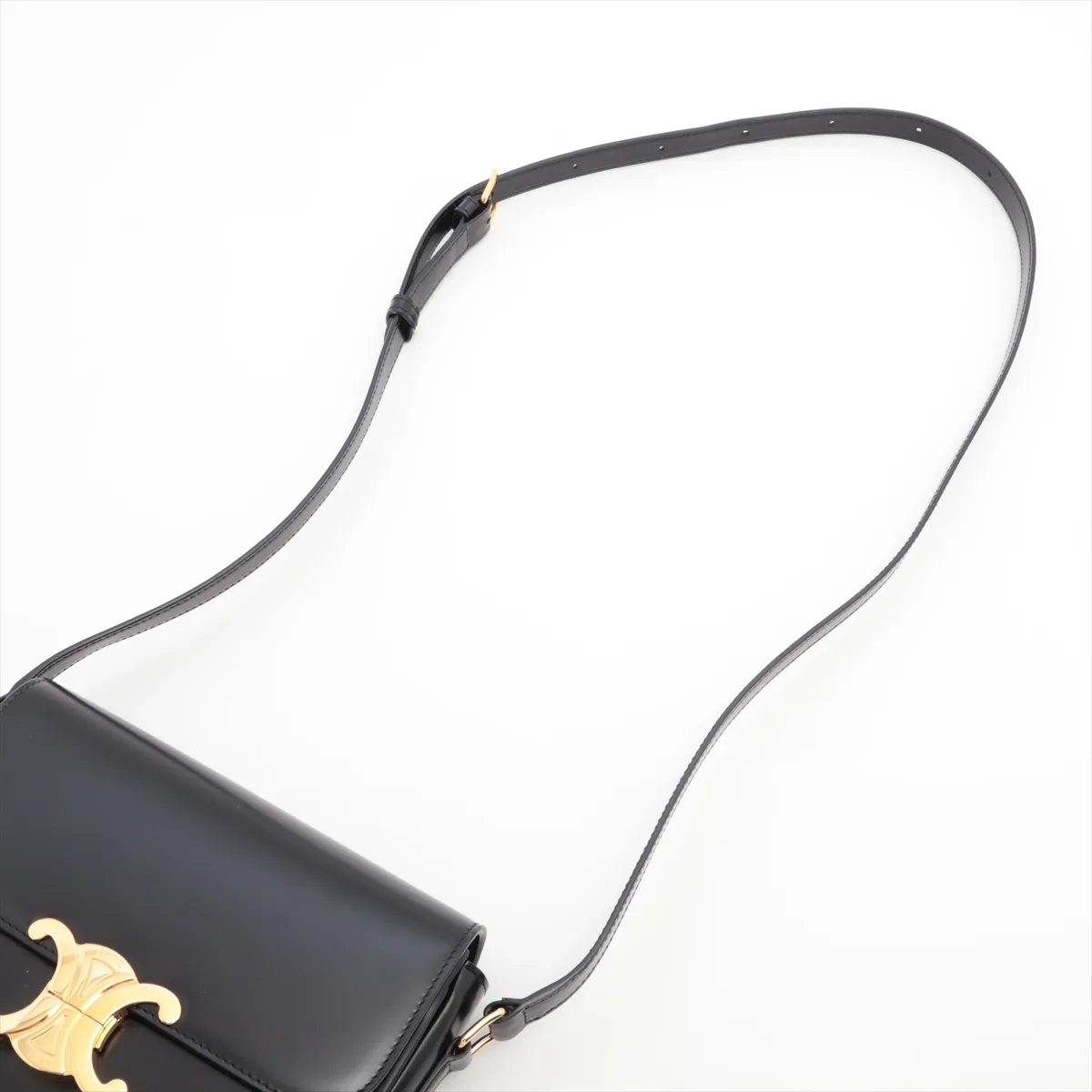 Triomphe Teen Leather Shoulder Bag Black — view 5