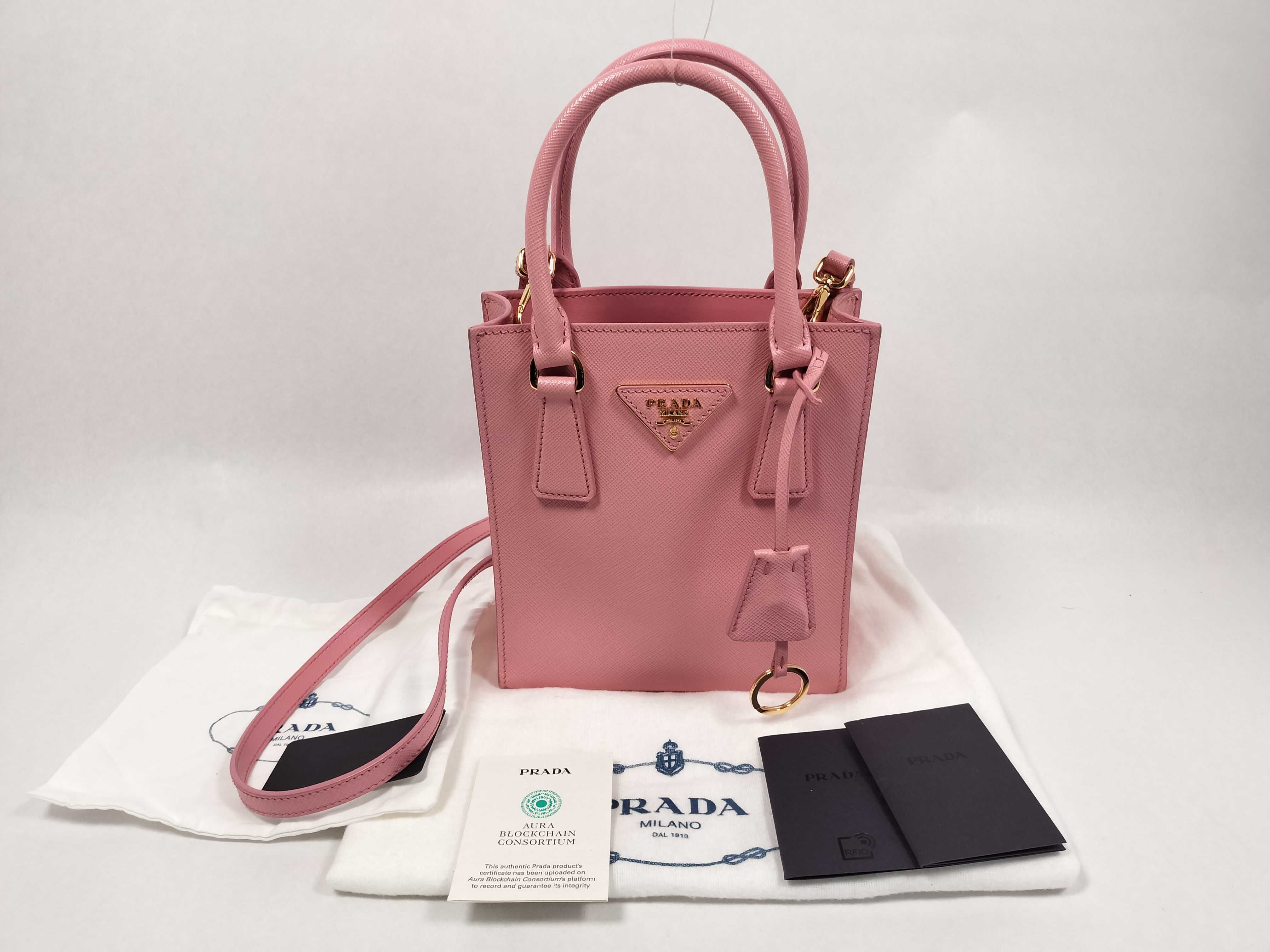 Saffiano 2-Way Tote Bag 1BA358 Pink Handbag Shoulder Bag