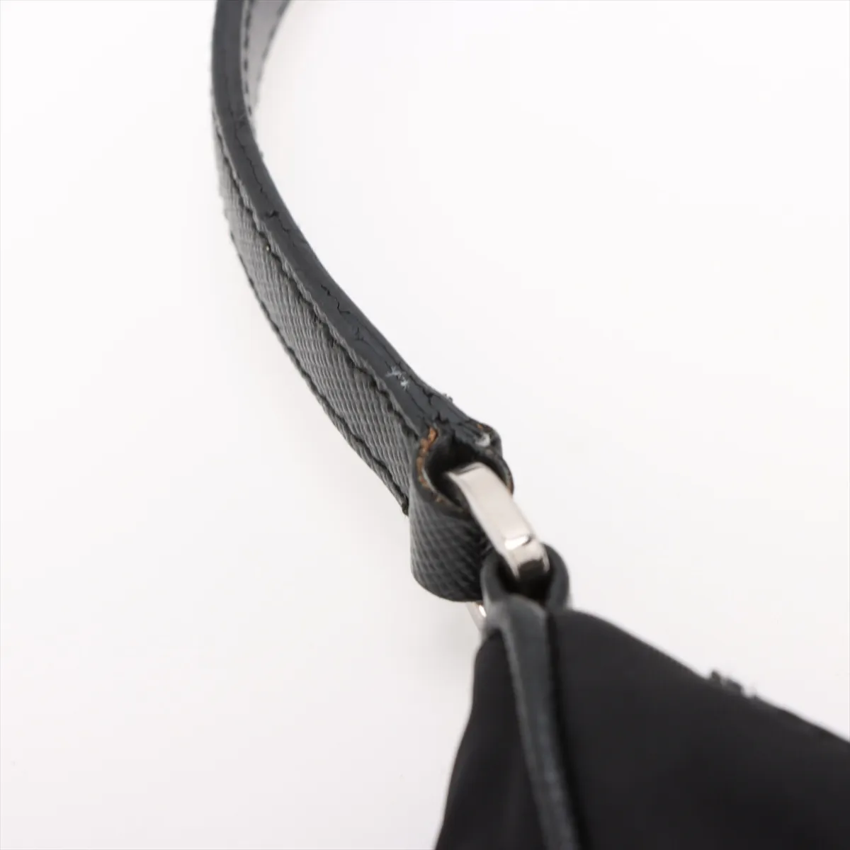Tessuto Nylon x Leather Shoulder Bag Black Crochette Strap Rip — view 12