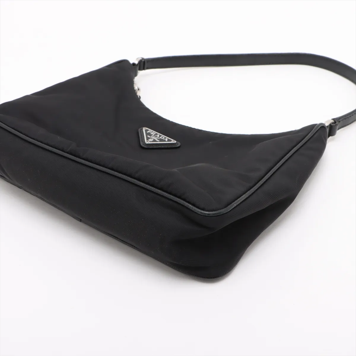 Tessuto Nylon x Leather Shoulder Bag Black Crochette Strap Rip — view 3