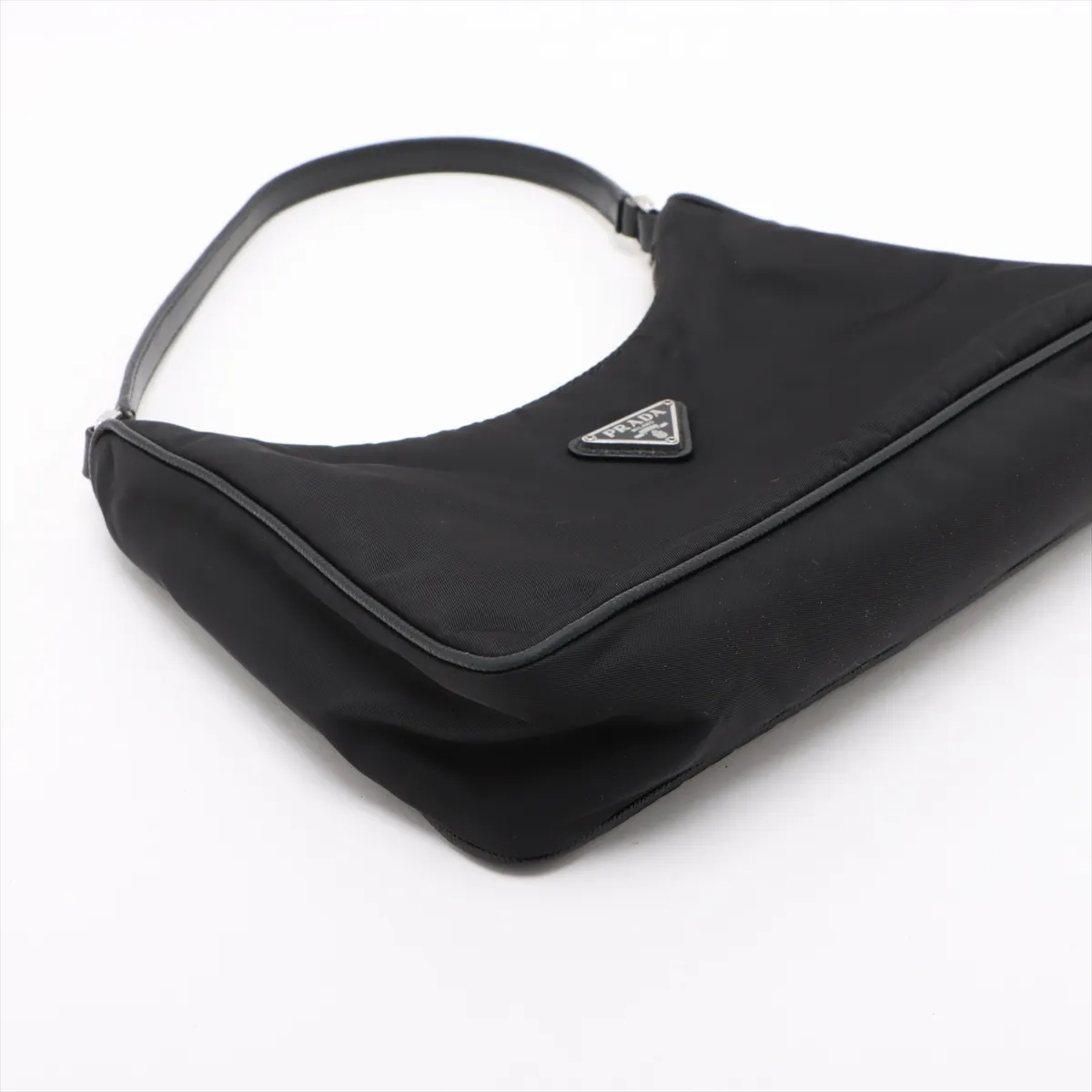 Tessuto Nylon x Leather Shoulder Bag Black Crochette Strap Rip — view 4
