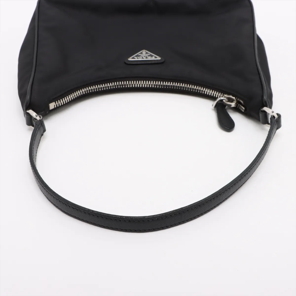 Tessuto Nylon x Leather Shoulder Bag Black Crochette Strap Rip — view 5