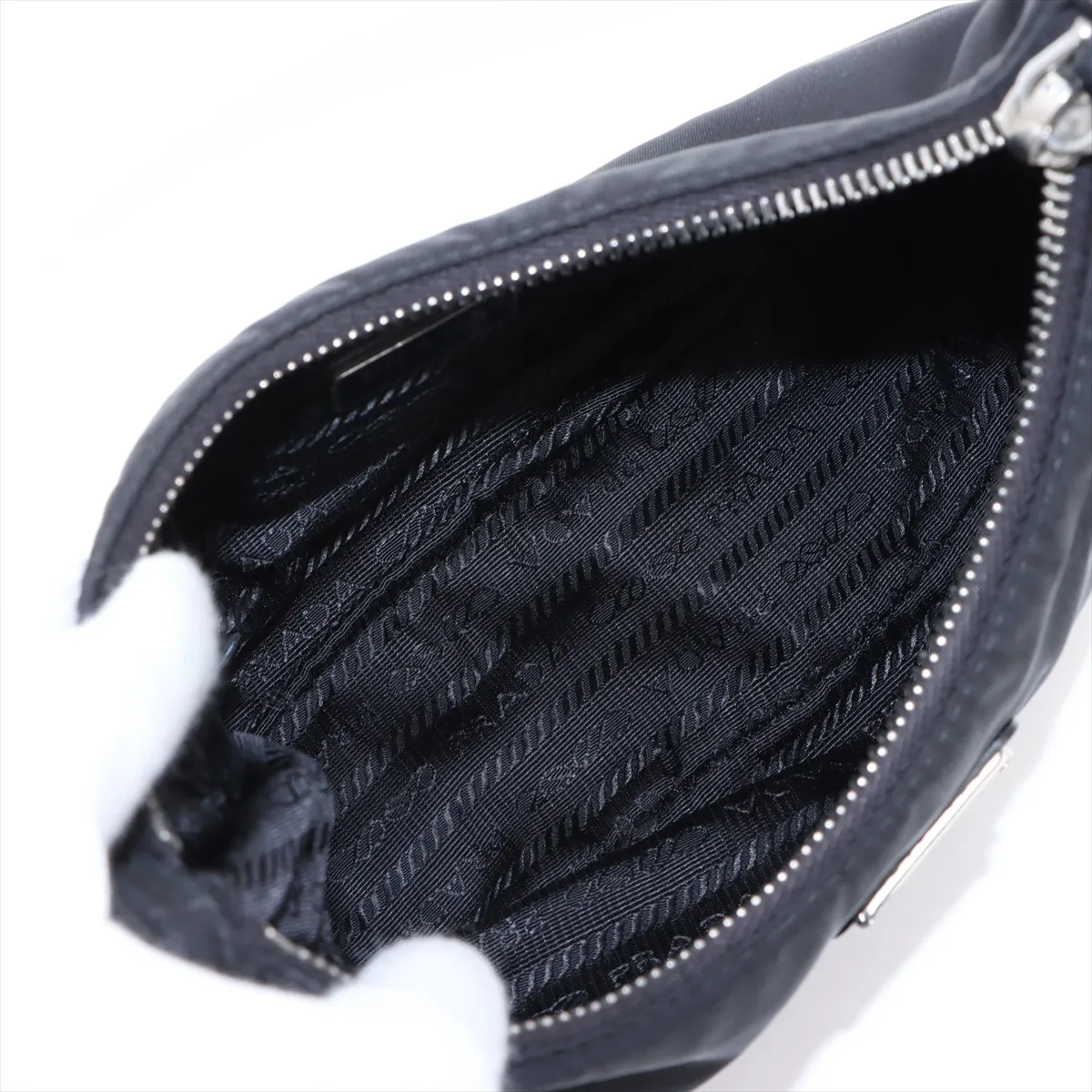 Tessuto Nylon x Leather Shoulder Bag Black Crochette Strap Rip — view 7