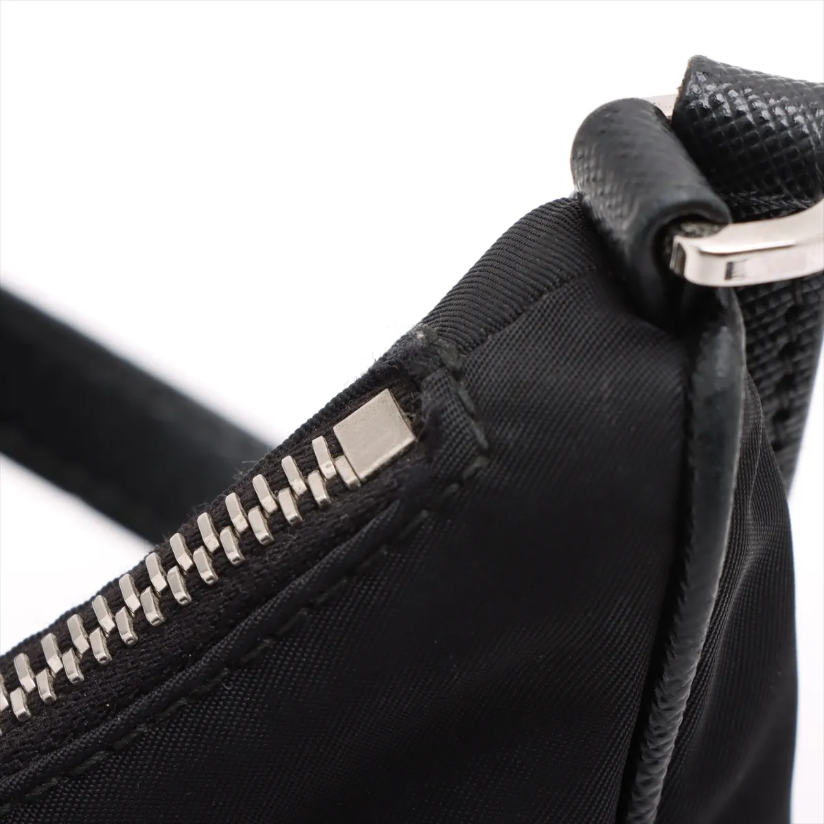 Tessuto Nylon x Leather Shoulder Bag Black Crochette Strap Rip — view 10