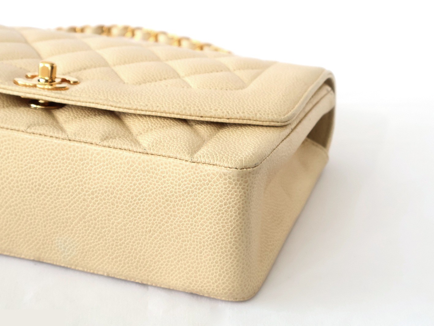 Caviar Skin Diana 25 Chain Shoulder Bag, Beige — view 4