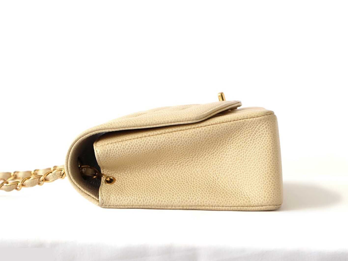 Caviar Skin Diana 25 Chain Shoulder Bag, Beige — view 6