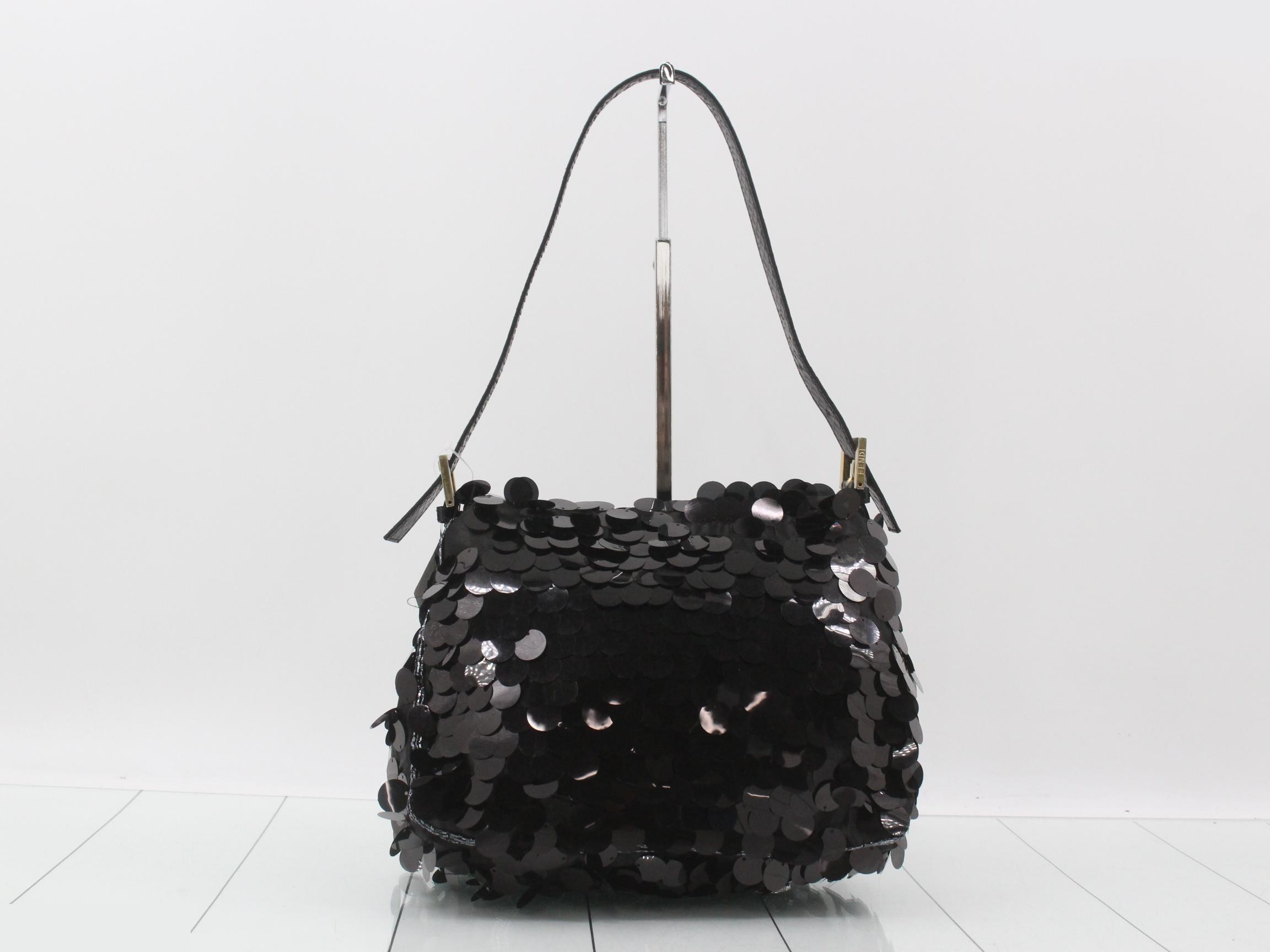 Mamma Bucket Sequin One-Shoulder Bag, Black — view 2