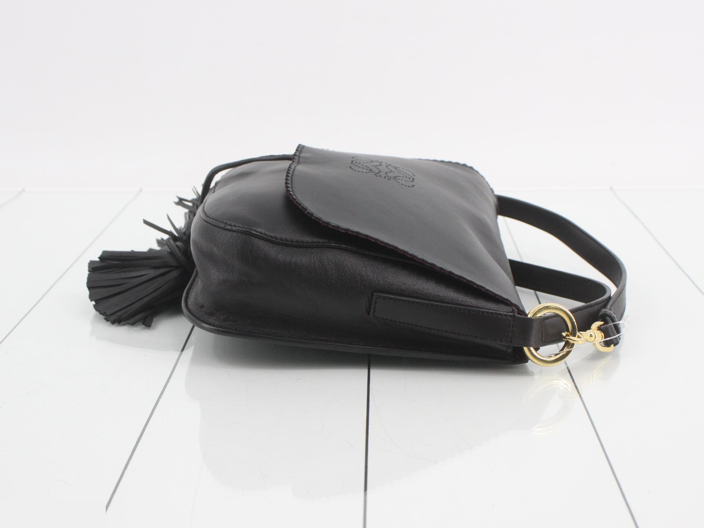 Anagram Shoulder Bag, Leather, Black — view 3
