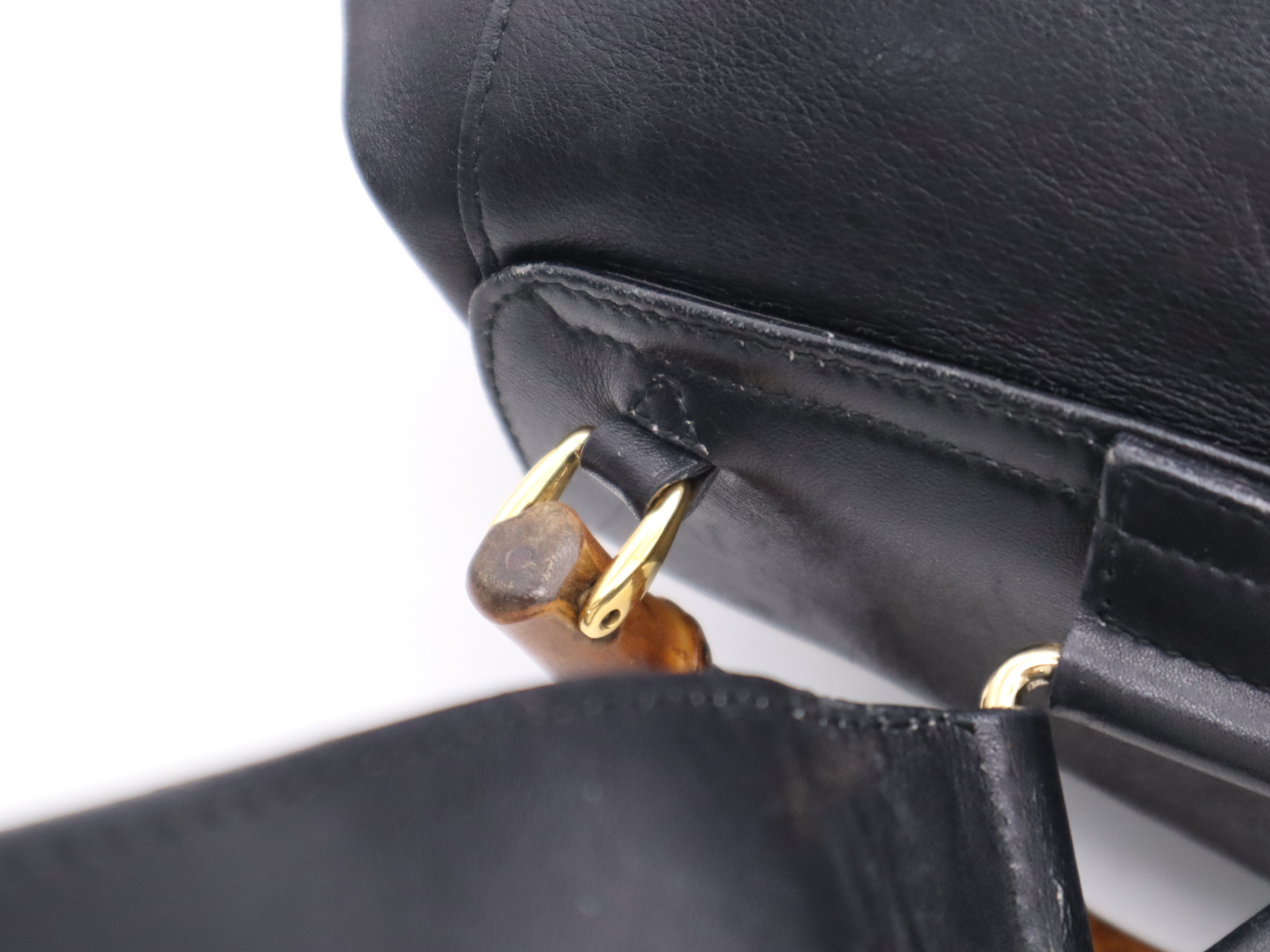 003・2058 Leather Backpack with Bamboo Handle, Black. — view 8