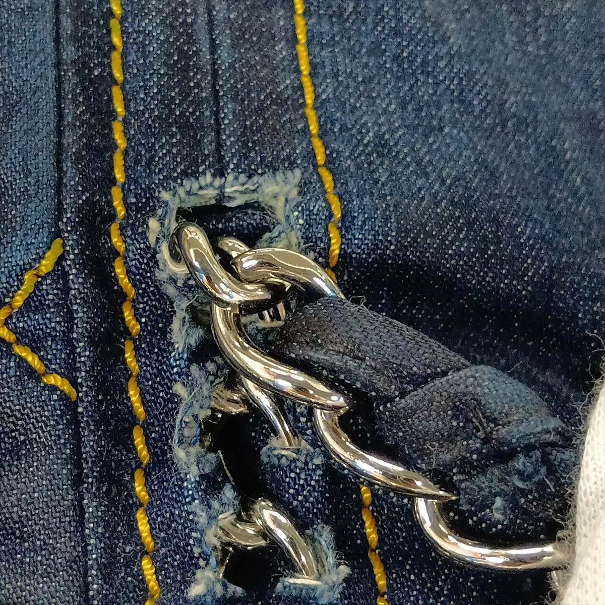 Luxury Line Denim Chain Tote Bag, Blue, Silver Hardware, 10682528 (Serial Number in the 10s) — view 13