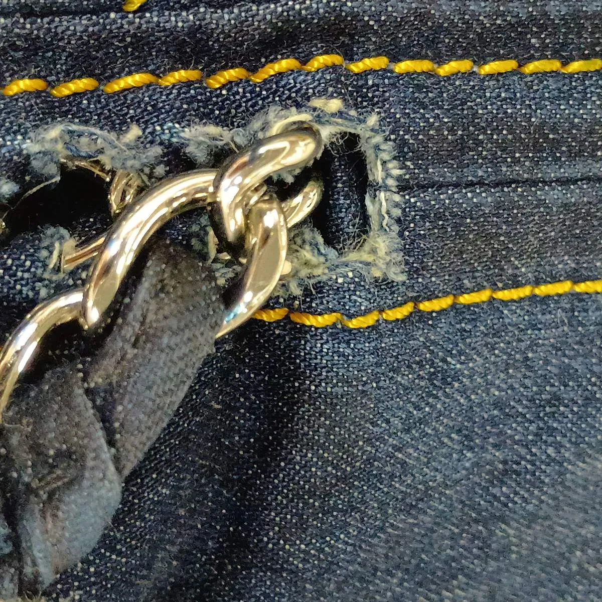 Luxury Line Denim Chain Tote Bag, Blue, Silver Hardware, 10682528 (Serial Number in the 10s) — view 15