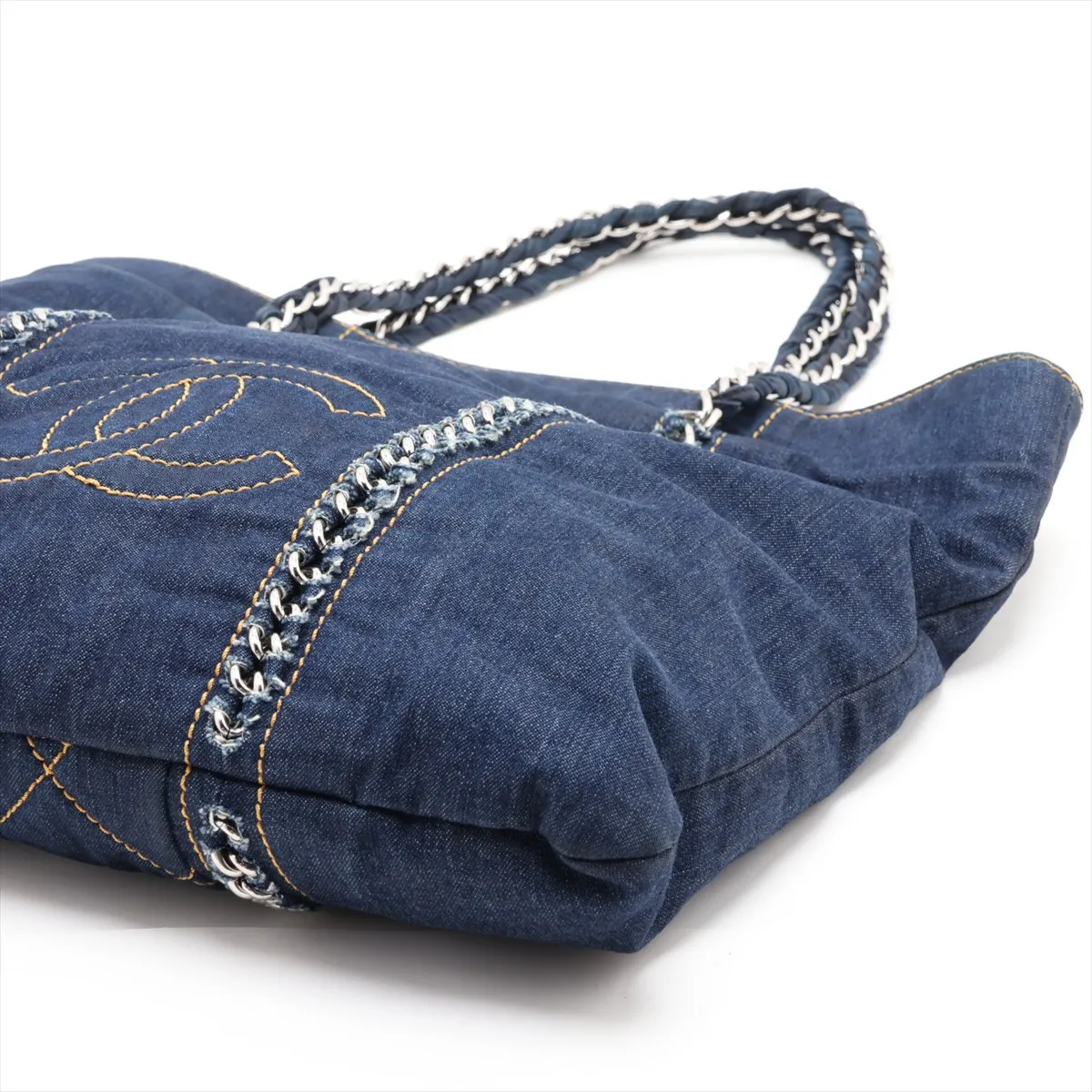 Luxury Line Denim Chain Tote Bag, Blue, Silver Hardware, 10682528 (Serial Number in the 10s) — view 3