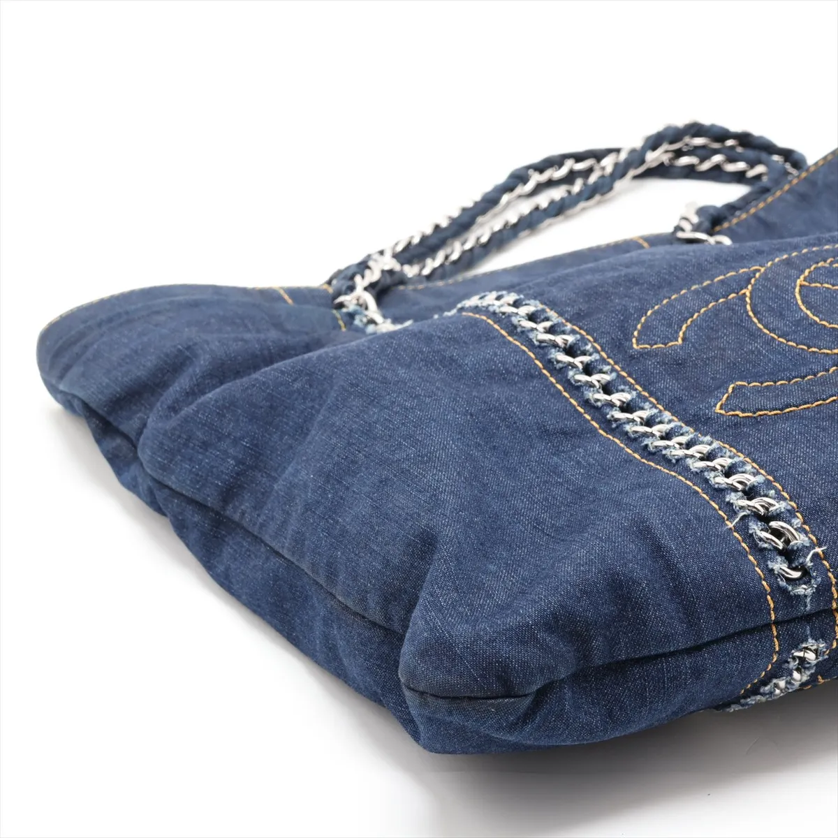 Luxury Line Denim Chain Tote Bag, Blue, Silver Hardware, 10682528 (Serial Number in the 10s) — view 4