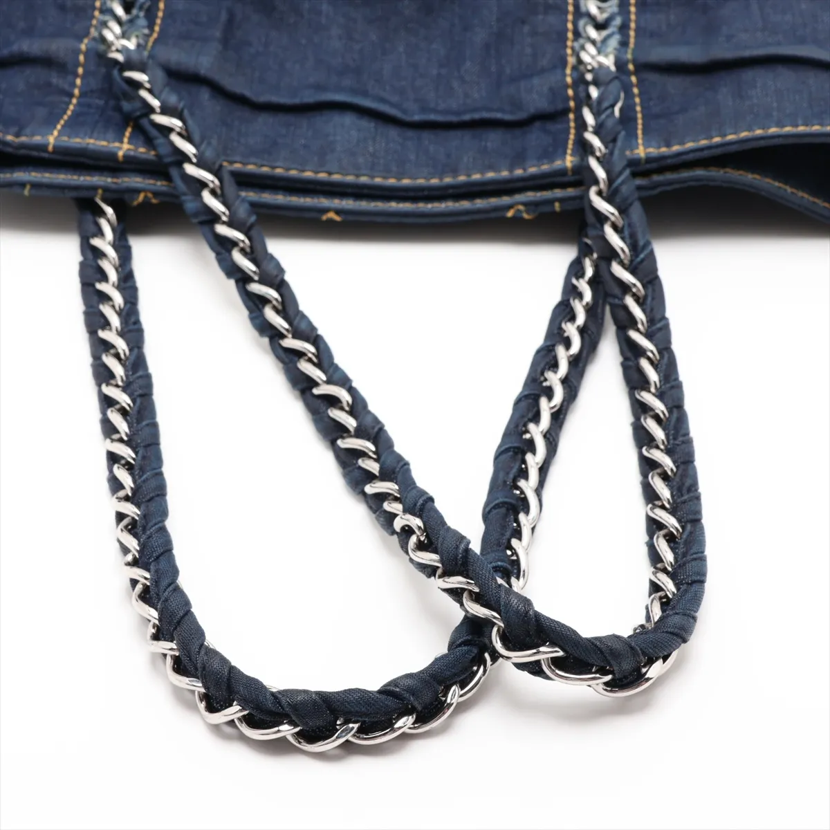 Luxury Line Denim Chain Tote Bag, Blue, Silver Hardware, 10682528 (Serial Number in the 10s) — view 5