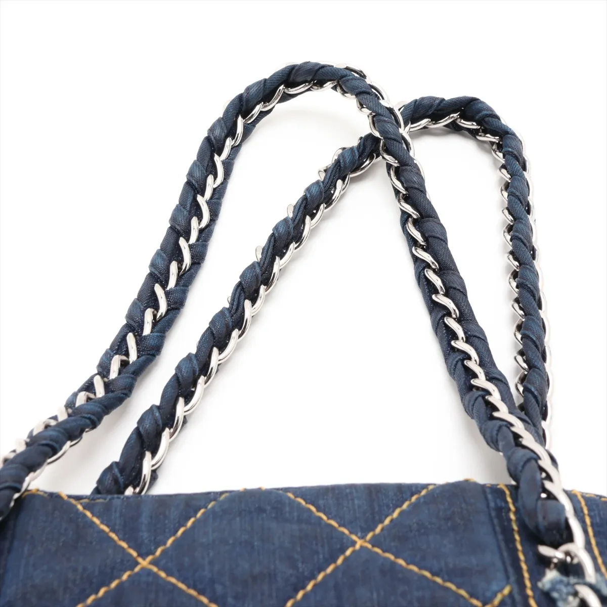 Luxury Line Denim Chain Tote Bag, Blue, Silver Hardware, 10682528 (Serial Number in the 10s) — view 6