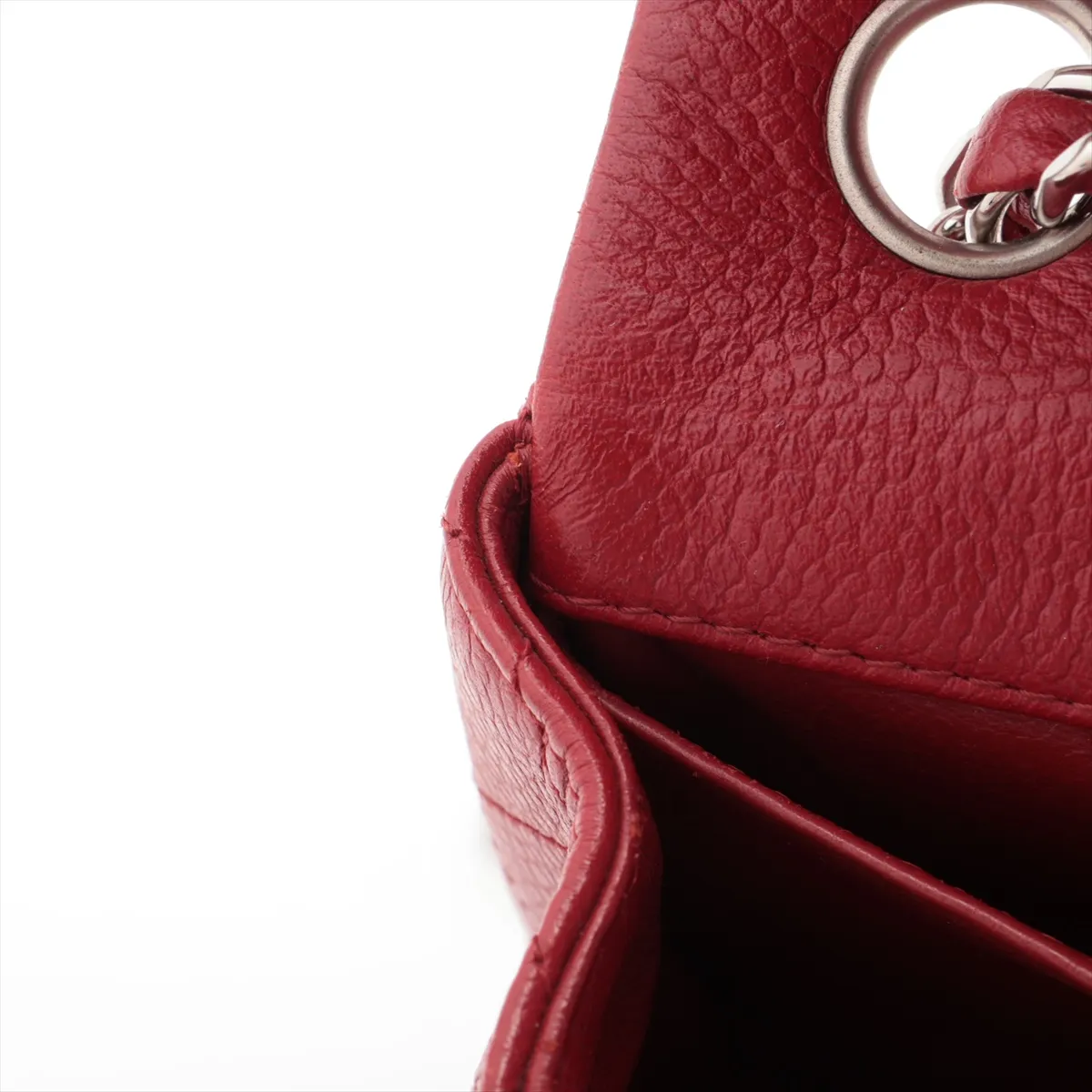 Matelasse caviar skin single flap double chain bag red silver hardware 14889157 14th series — view 11