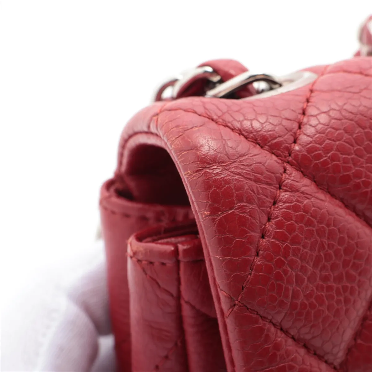 Matelasse caviar skin single flap double chain bag red silver hardware 14889157 14th series — view 12