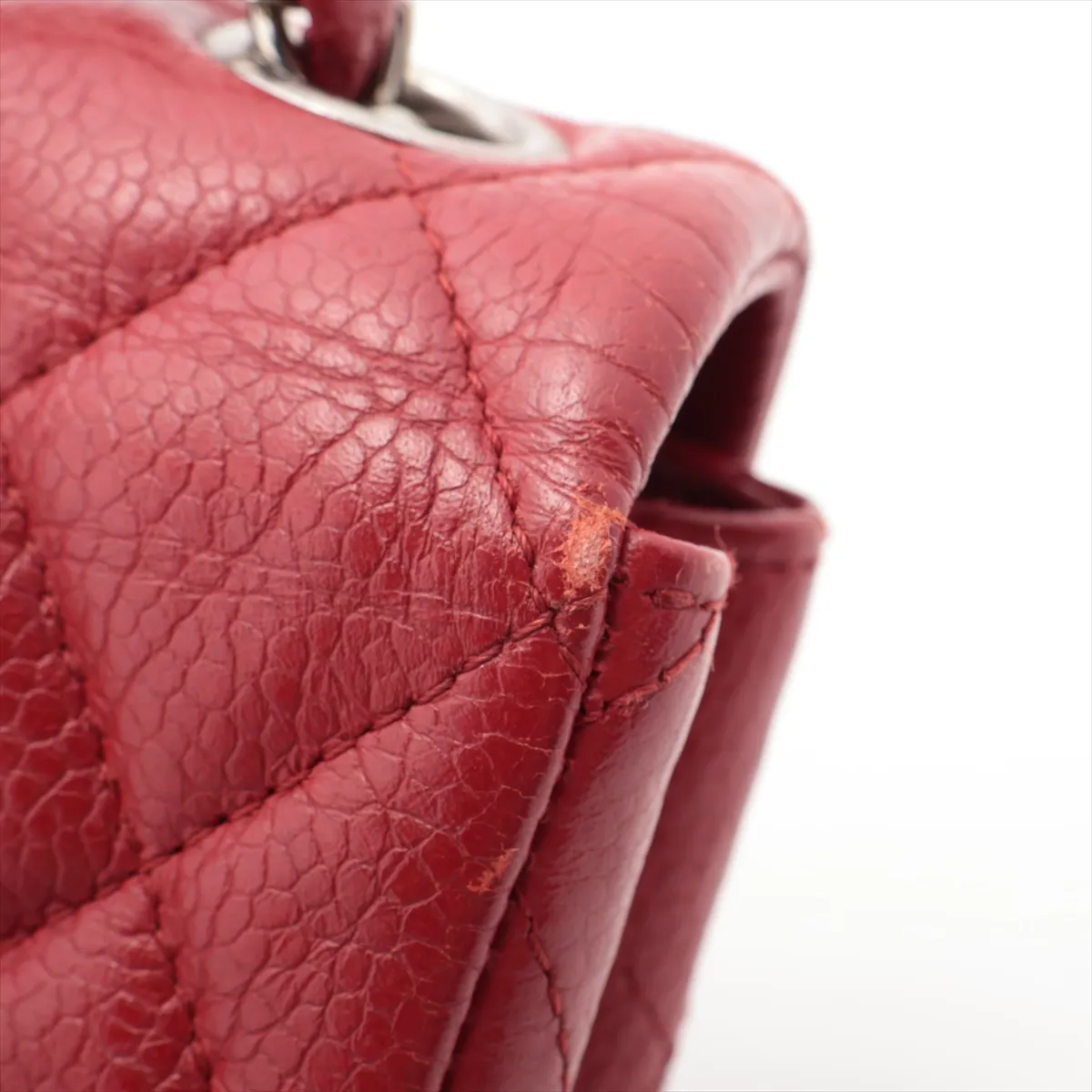 Matelasse caviar skin single flap double chain bag red silver hardware 14889157 14th series — view 14