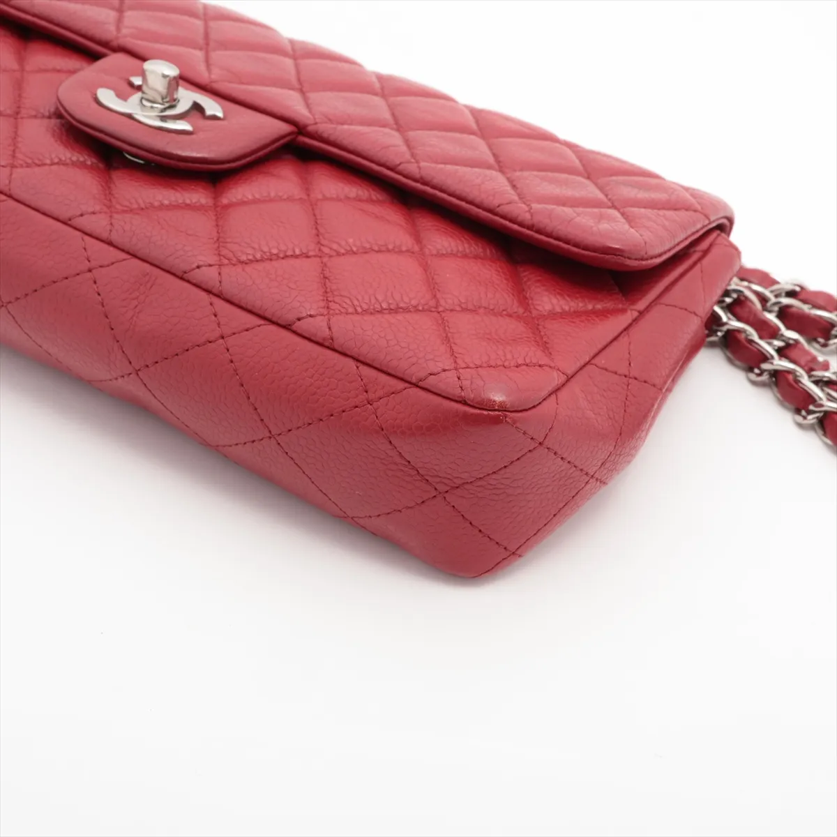 Matelasse caviar skin single flap double chain bag red silver hardware 14889157 14th series — view 3