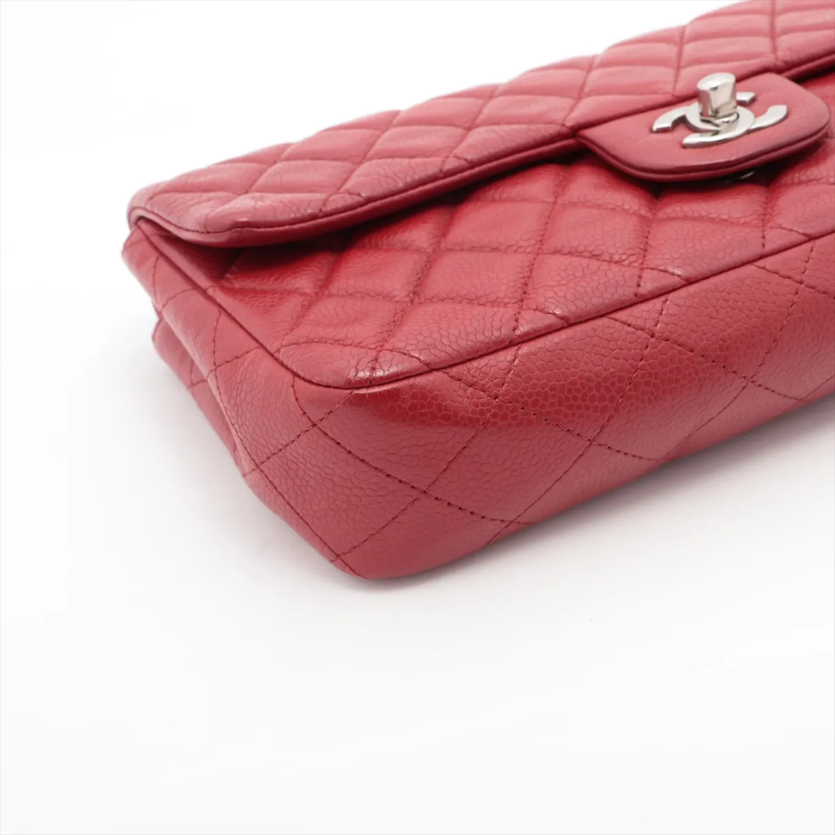 Matelasse caviar skin single flap double chain bag red silver hardware 14889157 14th series — view 4