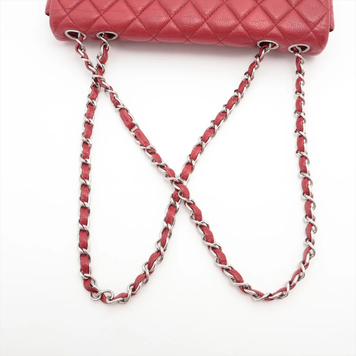 Matelasse caviar skin single flap double chain bag red silver hardware 14889157 14th series — view 5