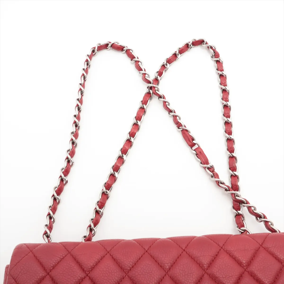 Matelasse caviar skin single flap double chain bag red silver hardware 14889157 14th series — view 6