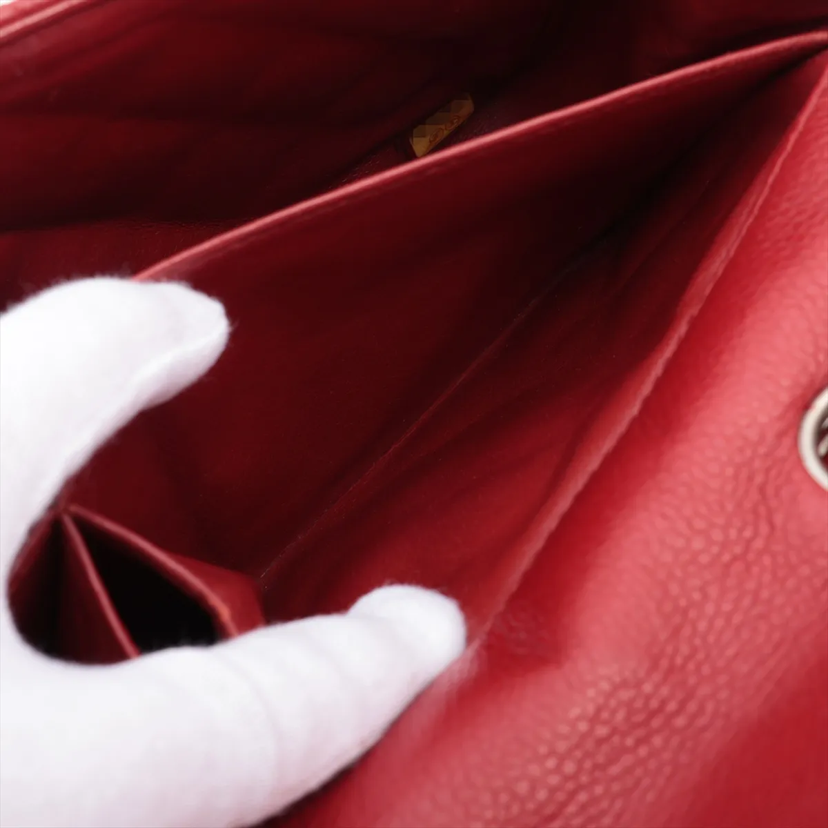 Matelasse caviar skin single flap double chain bag red silver hardware 14889157 14th series — view 8