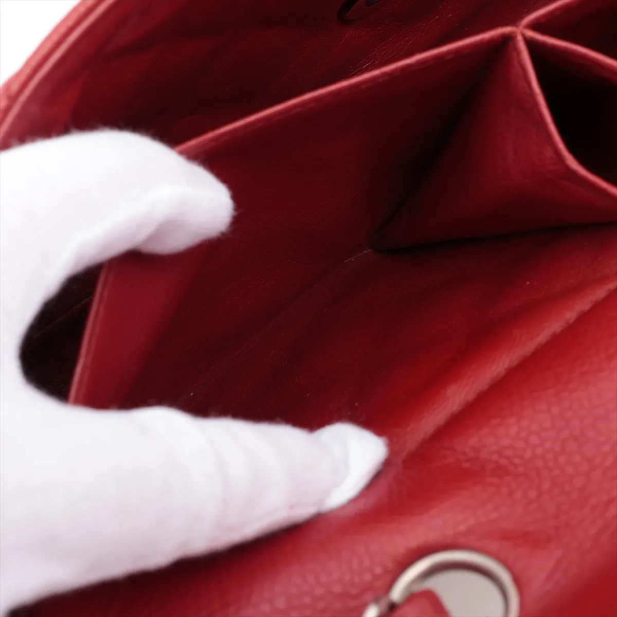 Matelasse caviar skin single flap double chain bag red silver hardware 14889157 14th series — view 9