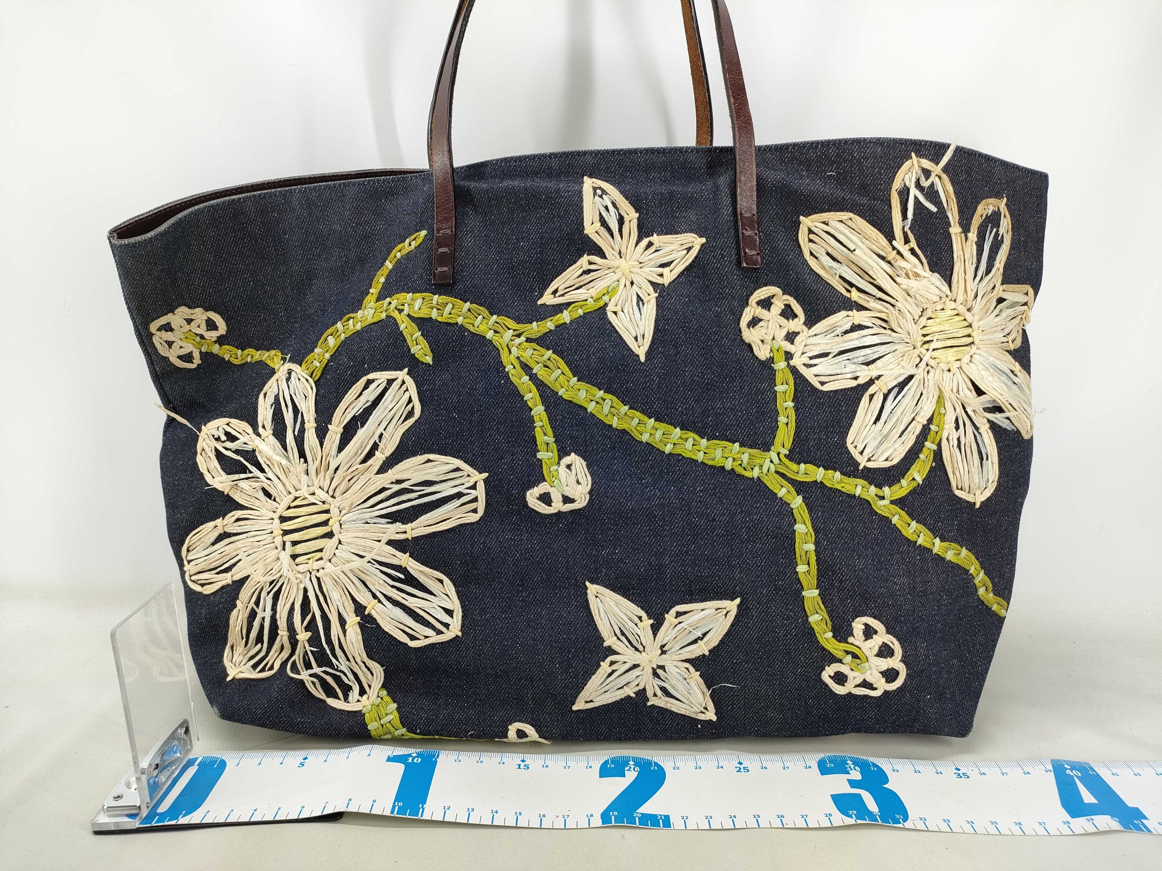 Denim Floral Embroidered Tote Bag — view 2