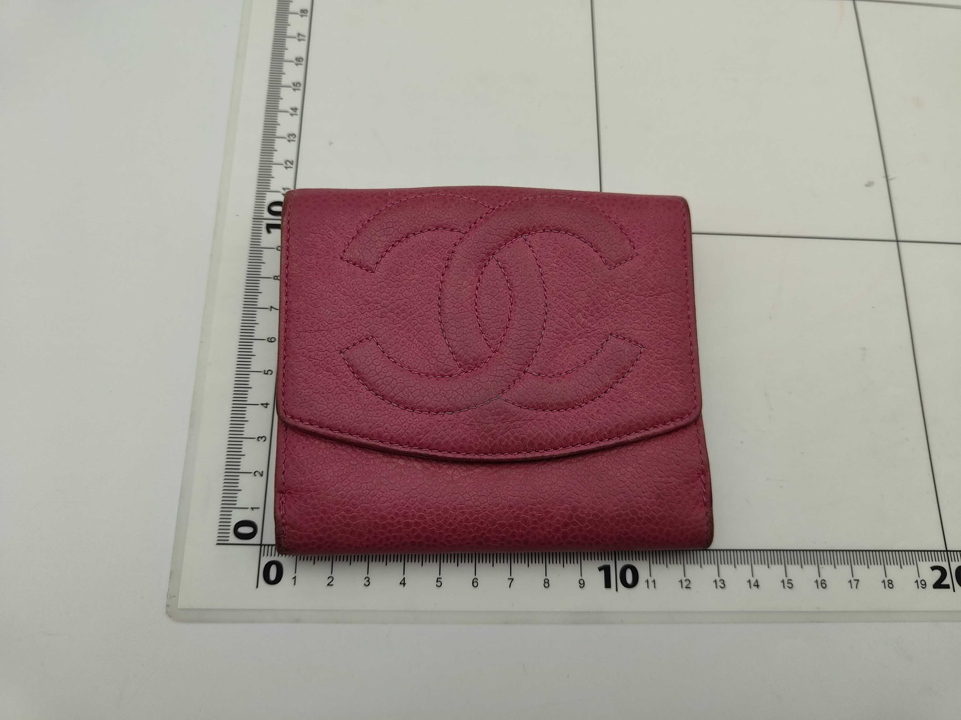 Caviar Skin Coco Mark Tri-fold Wallet, Hot Pink, with original seal, serial number 4. — view 2