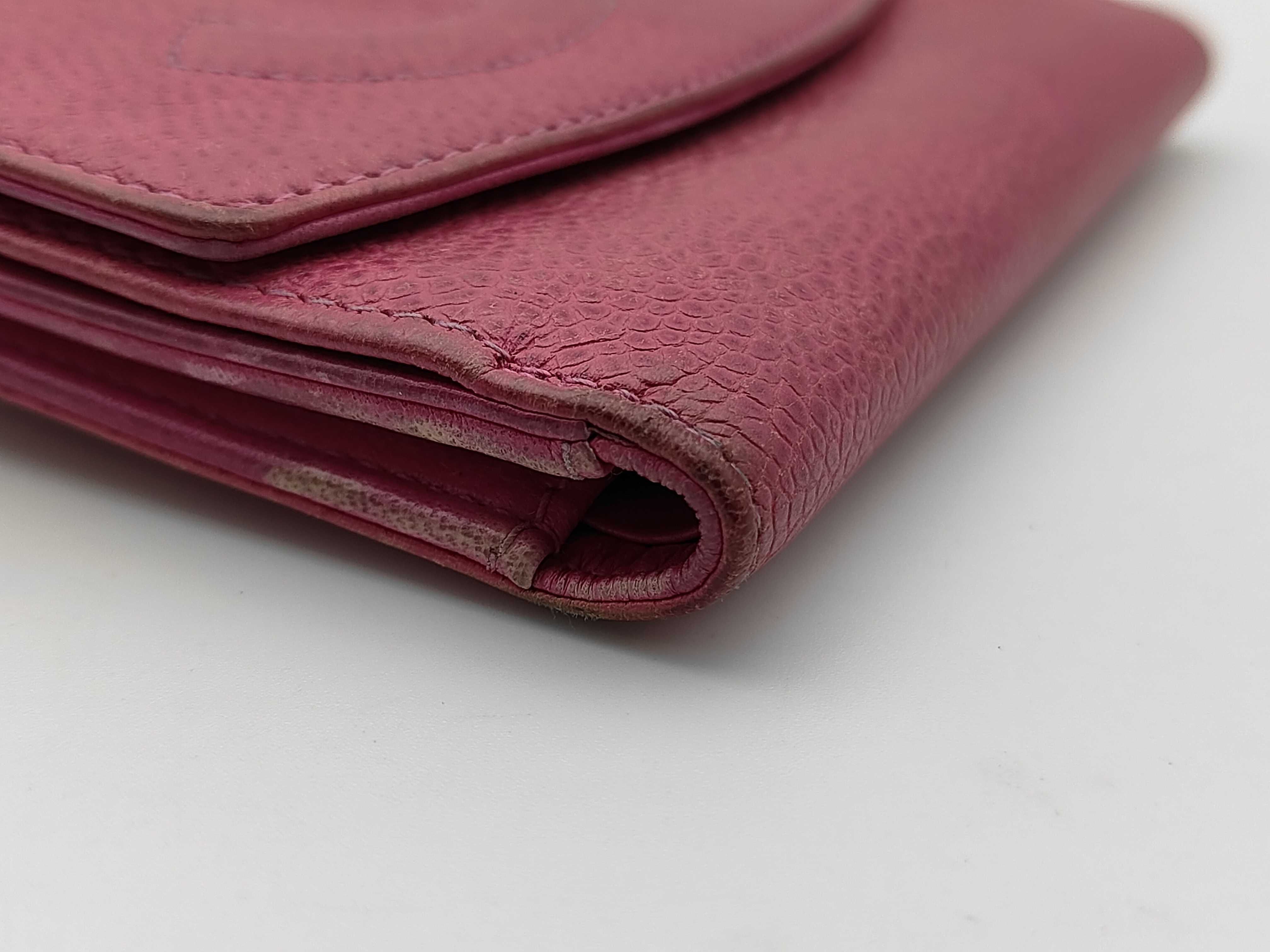 Caviar Skin Coco Mark Tri-fold Wallet, Hot Pink, with original seal, serial number 4. — view 3