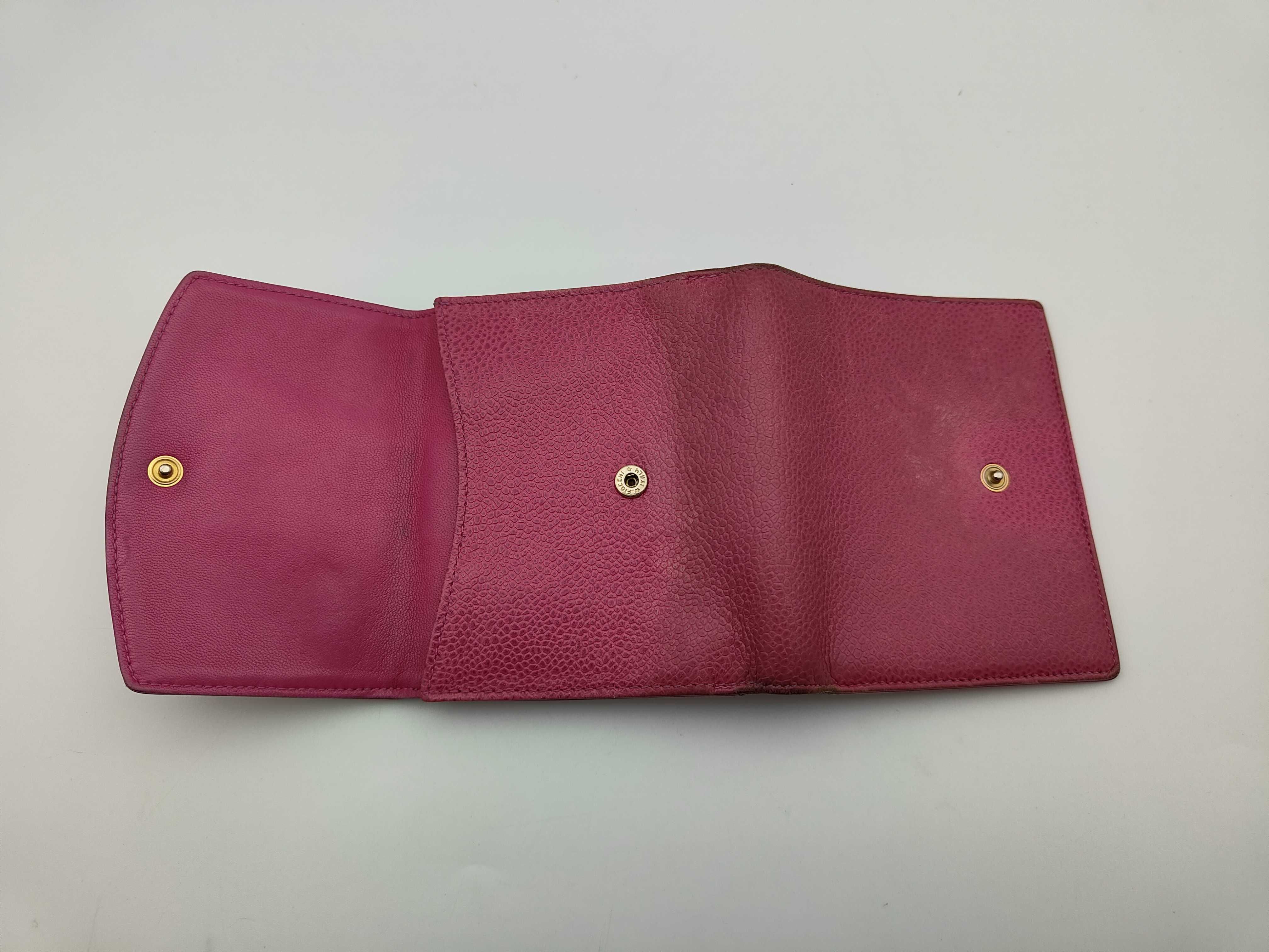 Caviar Skin Coco Mark Tri-fold Wallet, Hot Pink, with original seal, serial number 4. — view 4