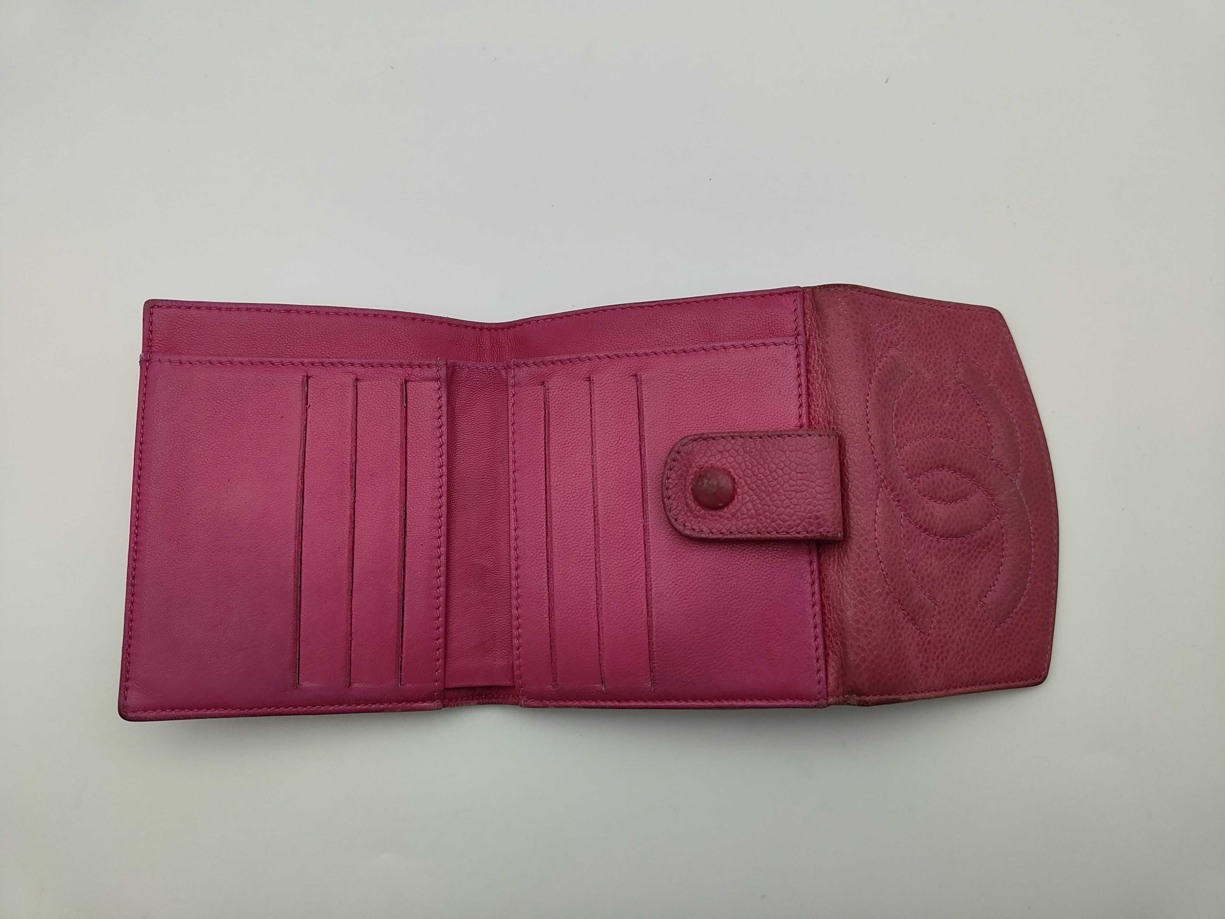 Caviar Skin Coco Mark Tri-fold Wallet, Hot Pink, with original seal, serial number 4. — view 5