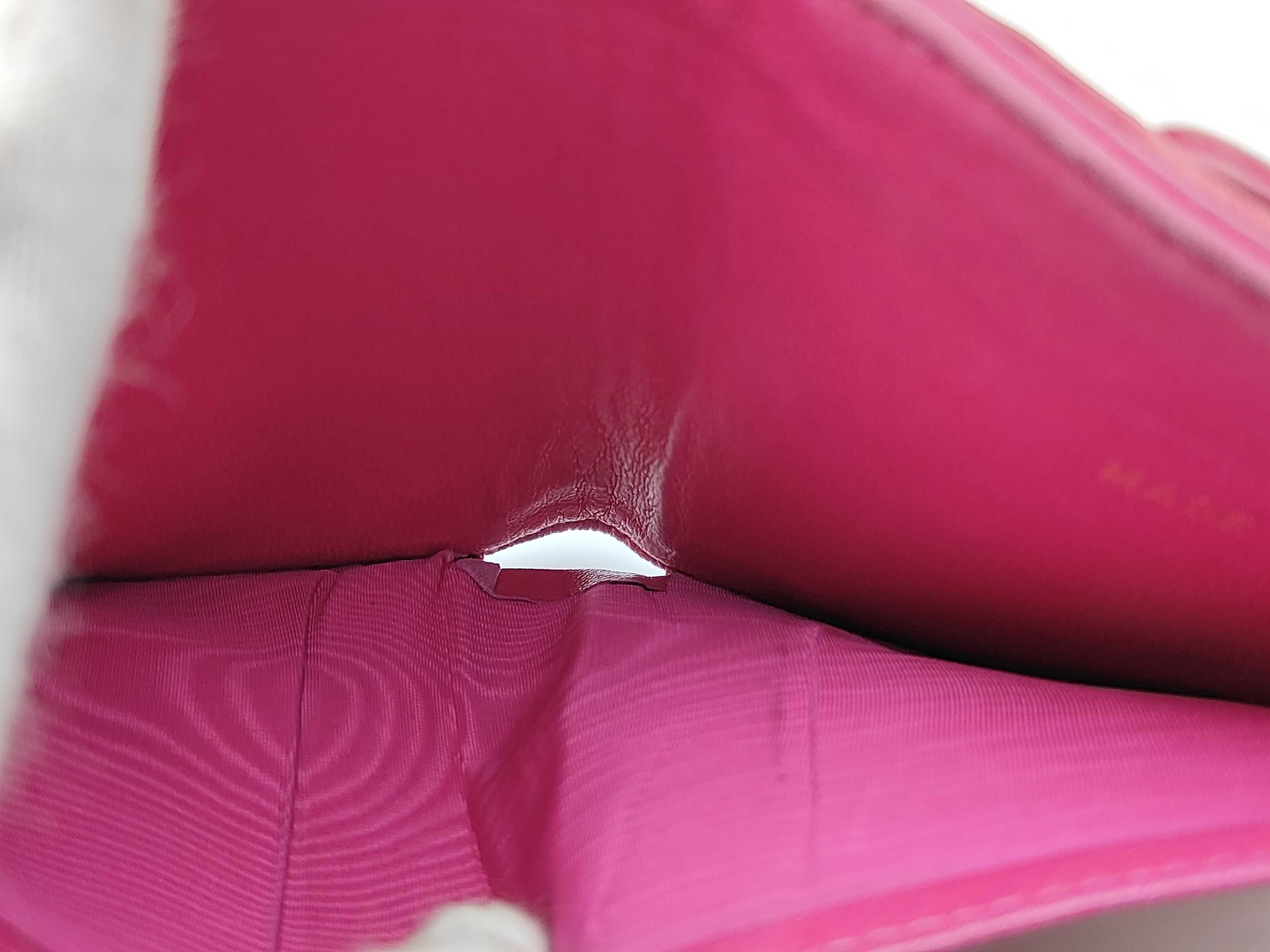 Caviar Skin Coco Mark Tri-fold Wallet, Hot Pink, with original seal, serial number 4. — view 6