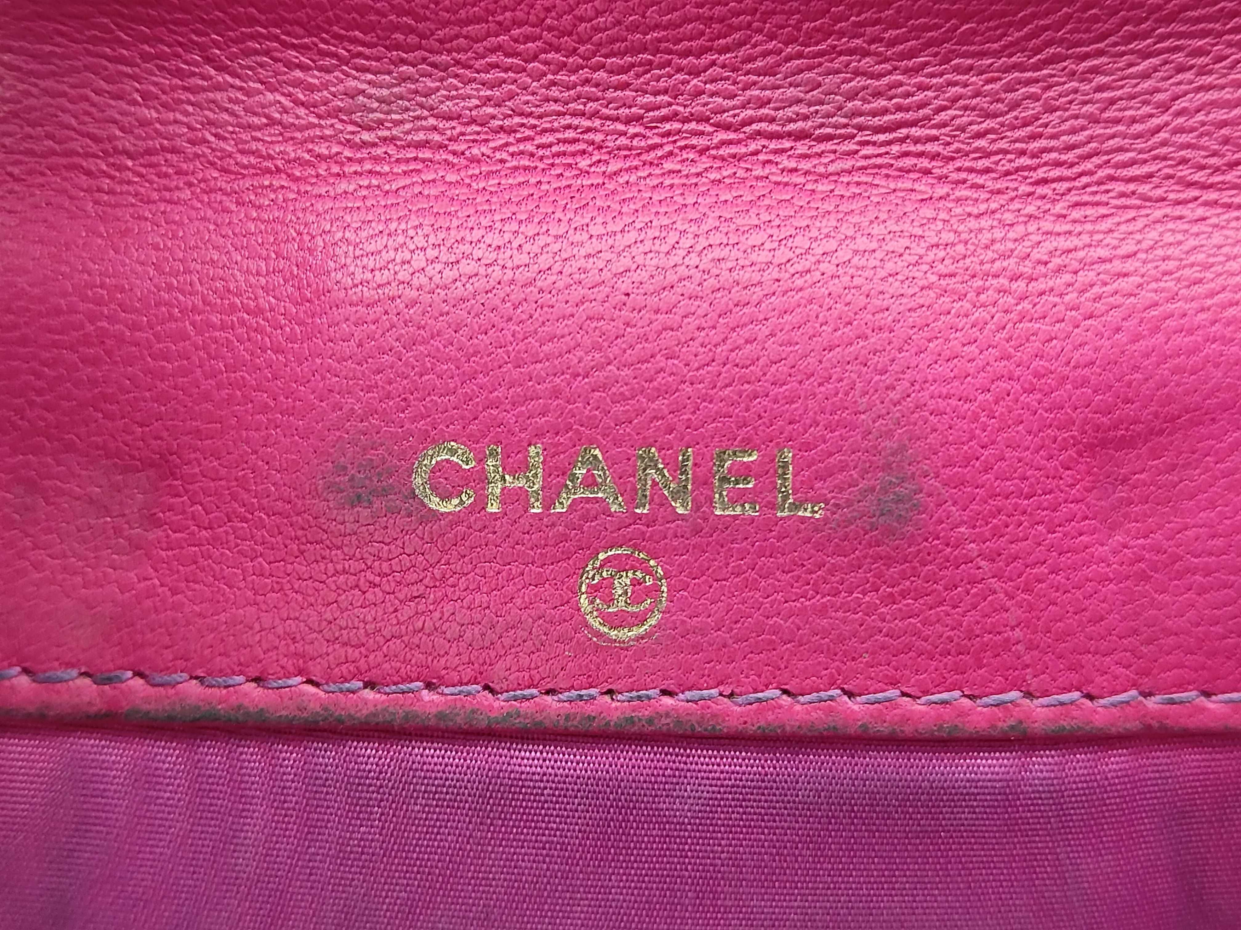 Caviar Skin Coco Mark Tri-fold Wallet, Hot Pink, with original seal, serial number 4. — view 8