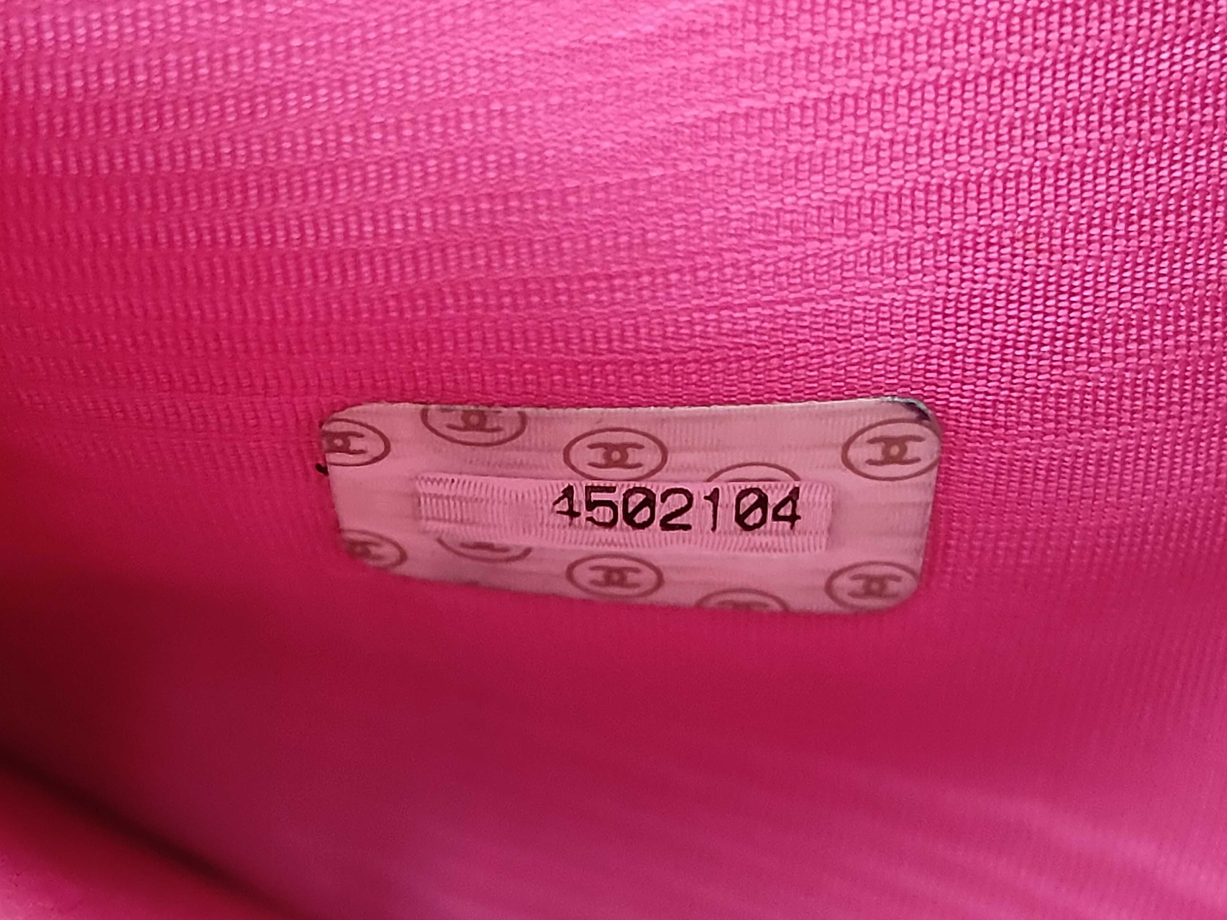 Caviar Skin Coco Mark Tri-fold Wallet, Hot Pink, with original seal, serial number 4. — view 10