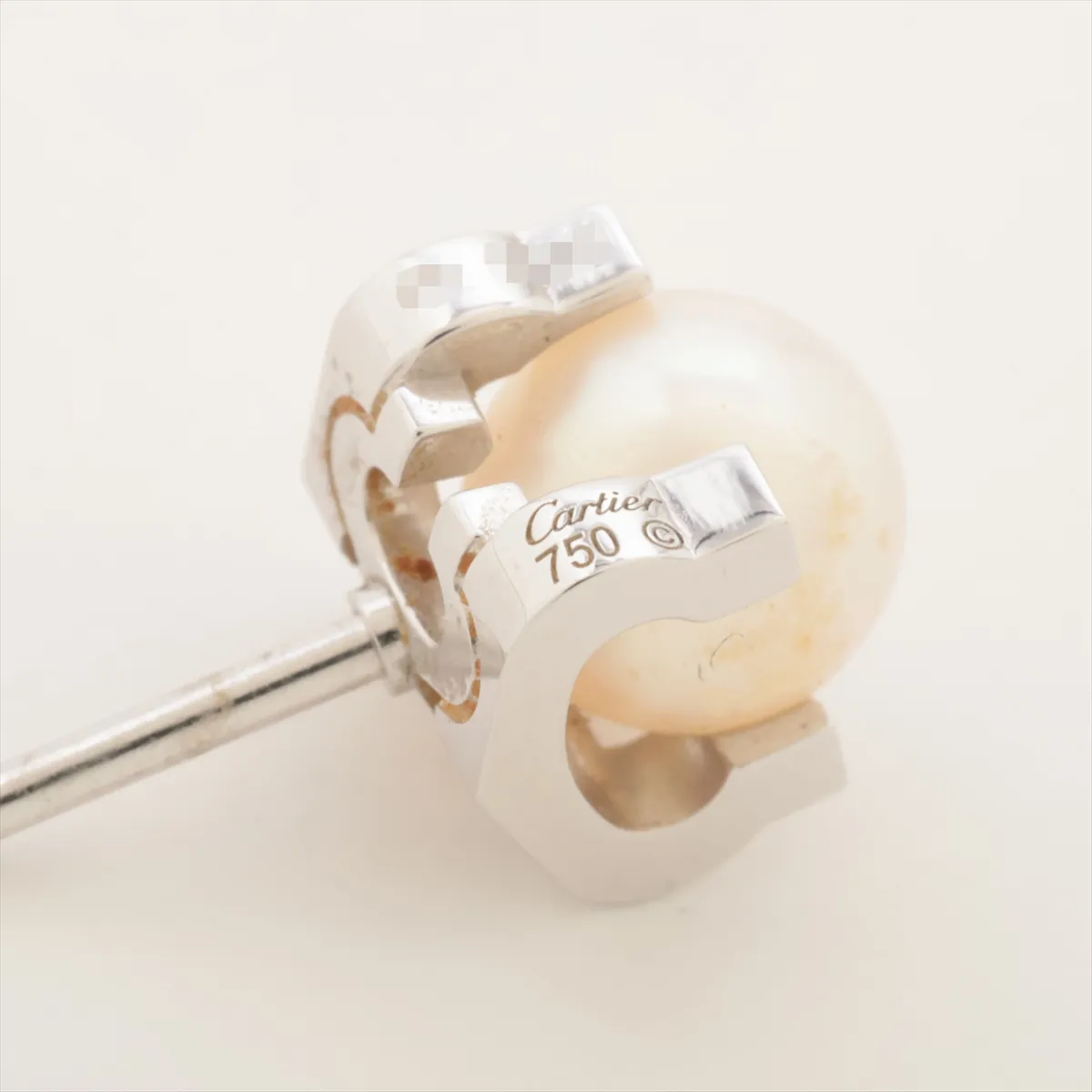 C de Cartier Pearl Earrings, 750 (WG), 4.7g, approx. 6.5mm, ZL7620, Pearl stains. — view 5