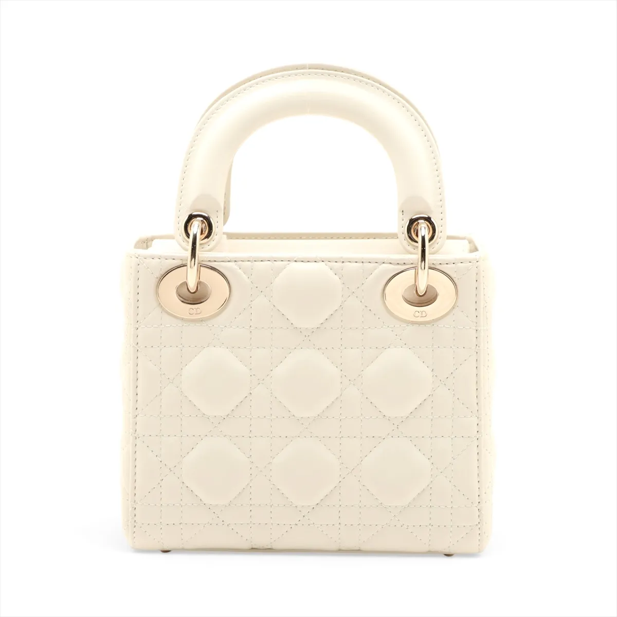 Cannage Lady Dior Mini Leather 2-Way Handbag, White — view 2