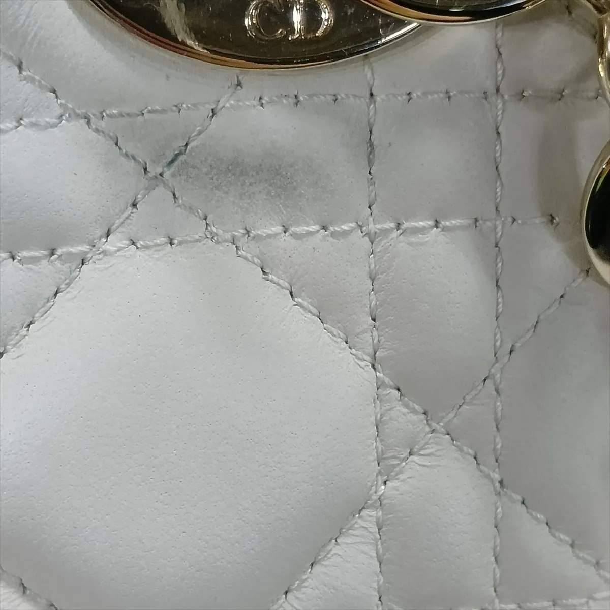 Cannage Lady Dior Mini Leather 2-Way Handbag, White — view 13