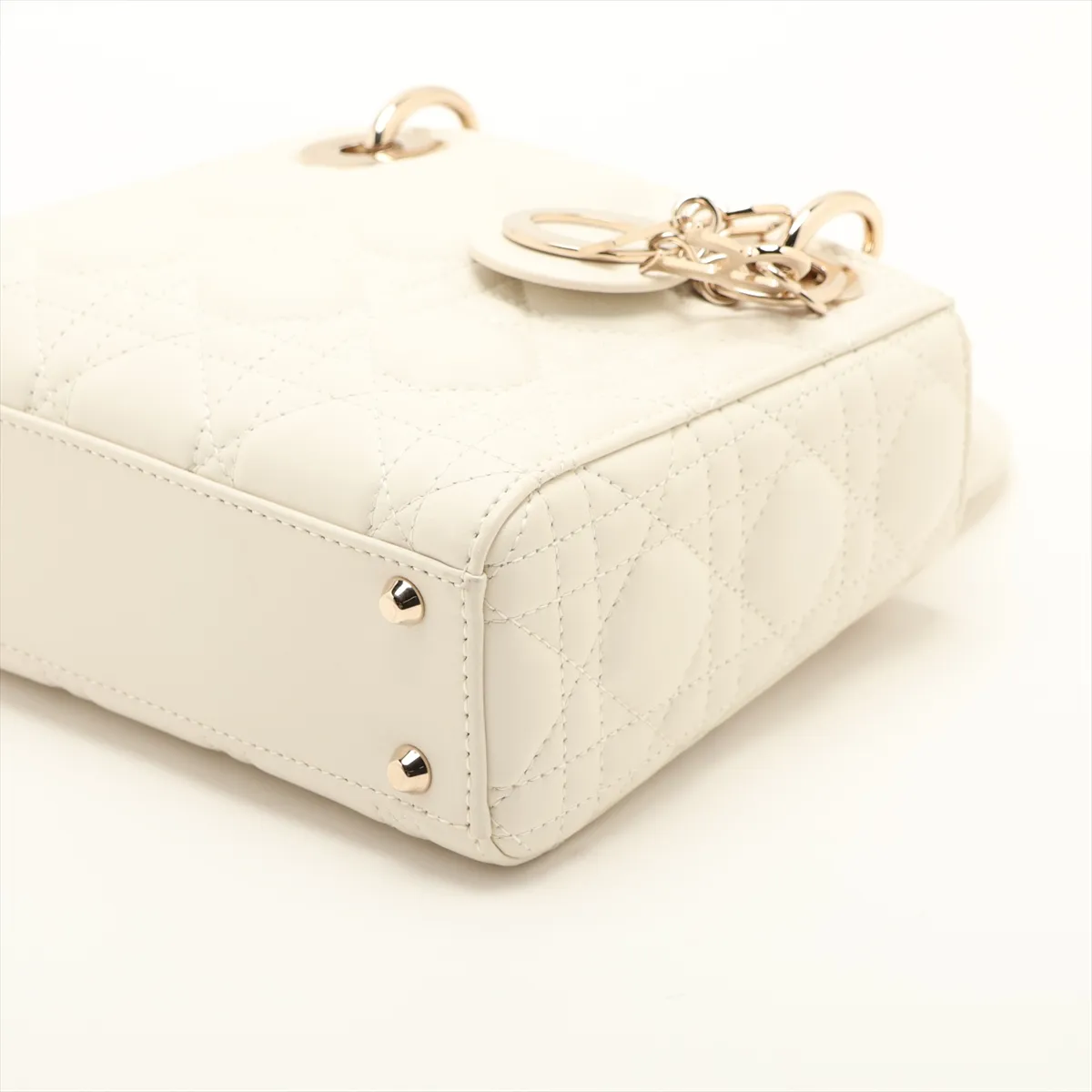 Cannage Lady Dior Mini Leather 2-Way Handbag, White — view 3