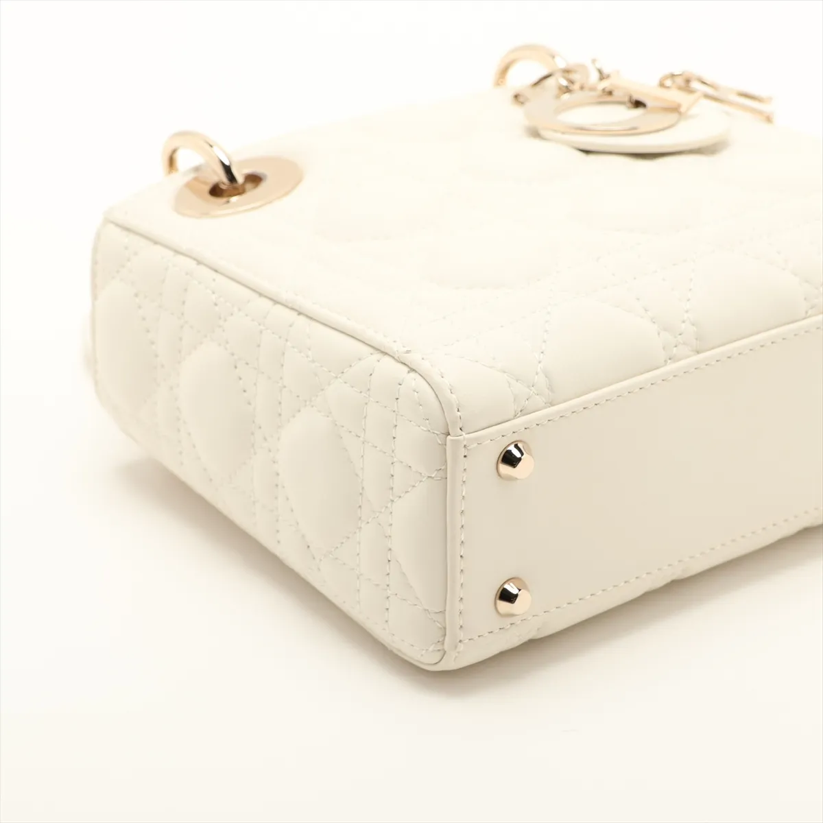 Cannage Lady Dior Mini Leather 2-Way Handbag, White — view 4