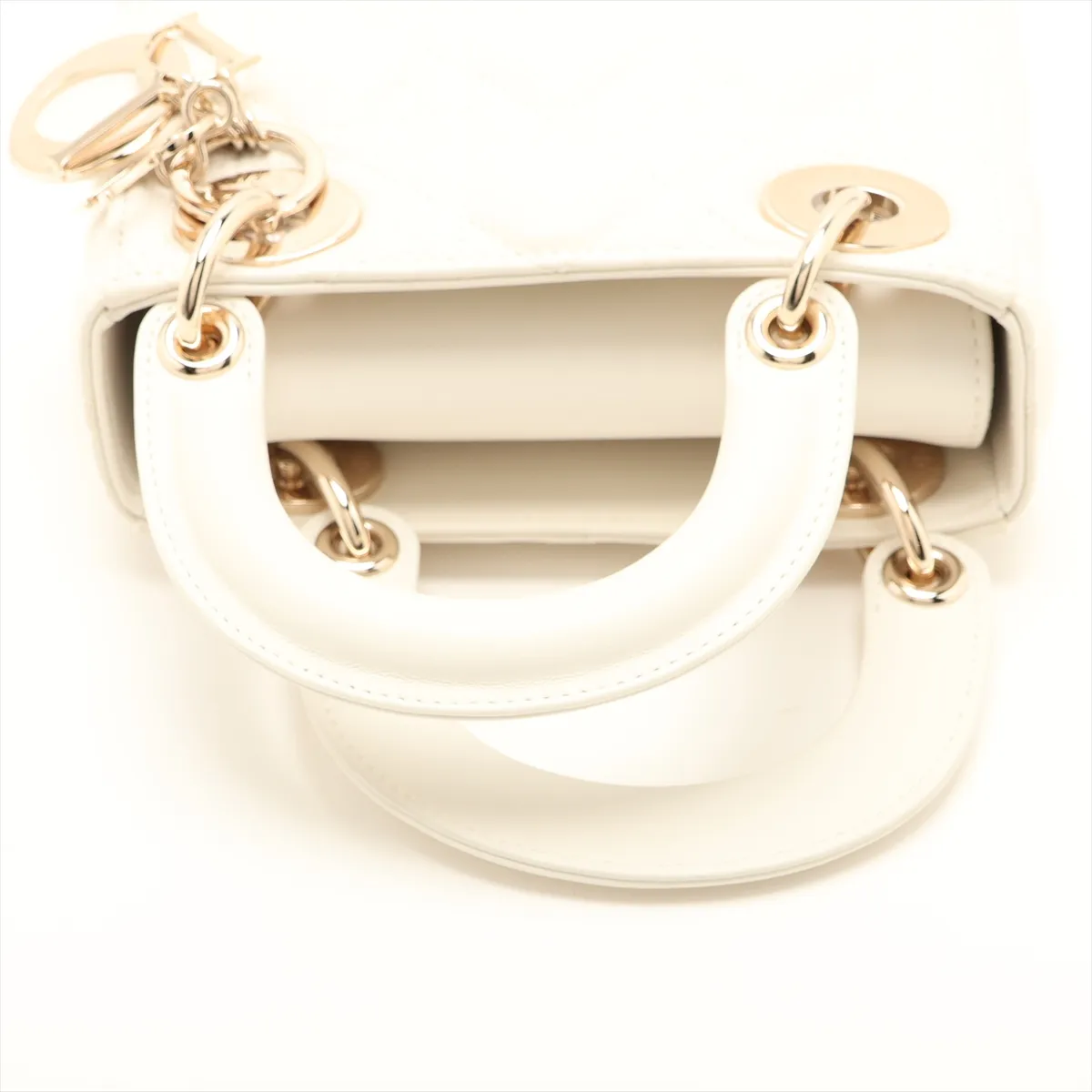 Cannage Lady Dior Mini Leather 2-Way Handbag, White — view 5