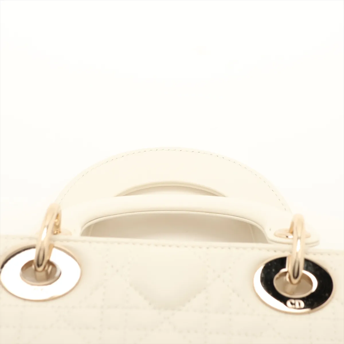 Cannage Lady Dior Mini Leather 2-Way Handbag, White — view 6