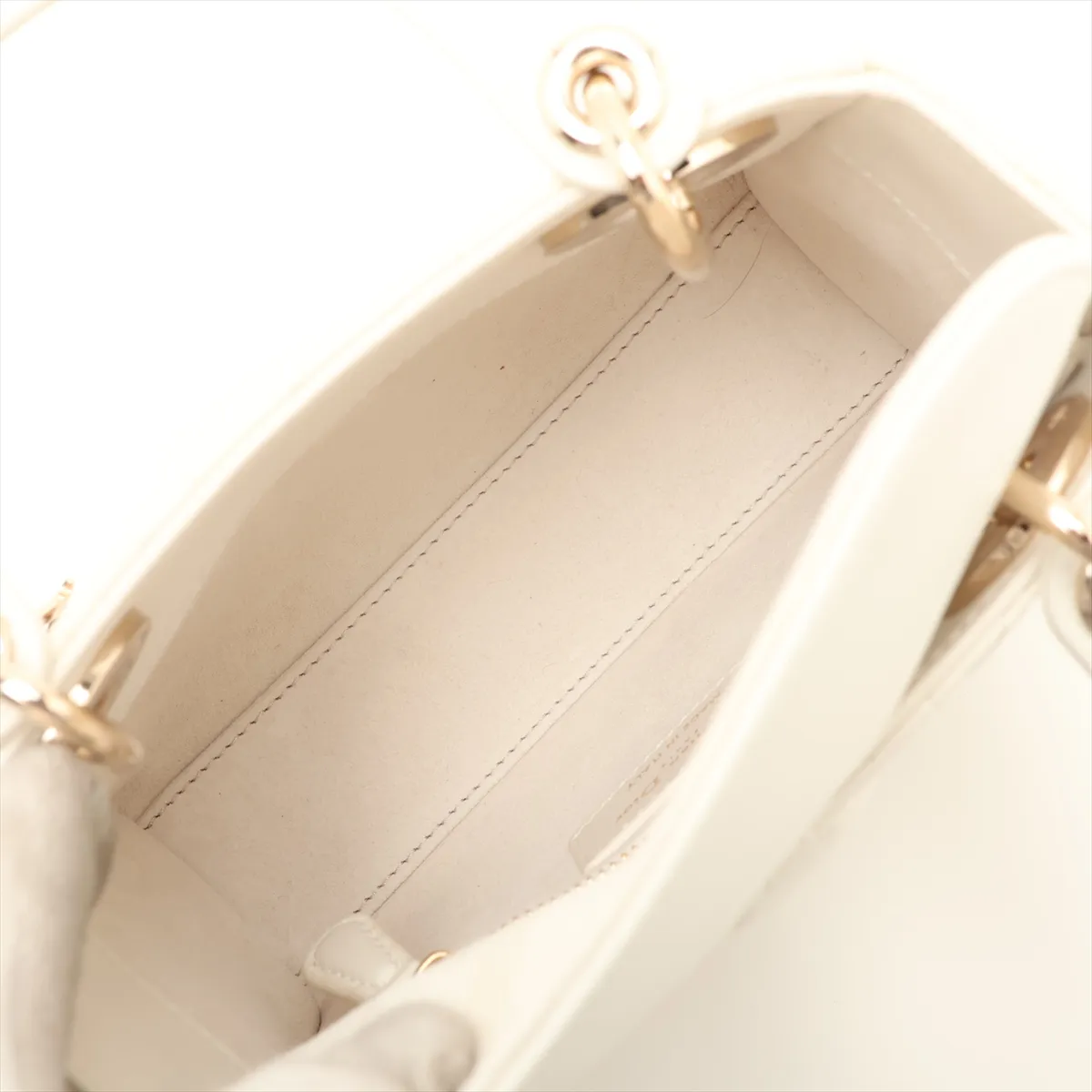 Cannage Lady Dior Mini Leather 2-Way Handbag, White — view 8